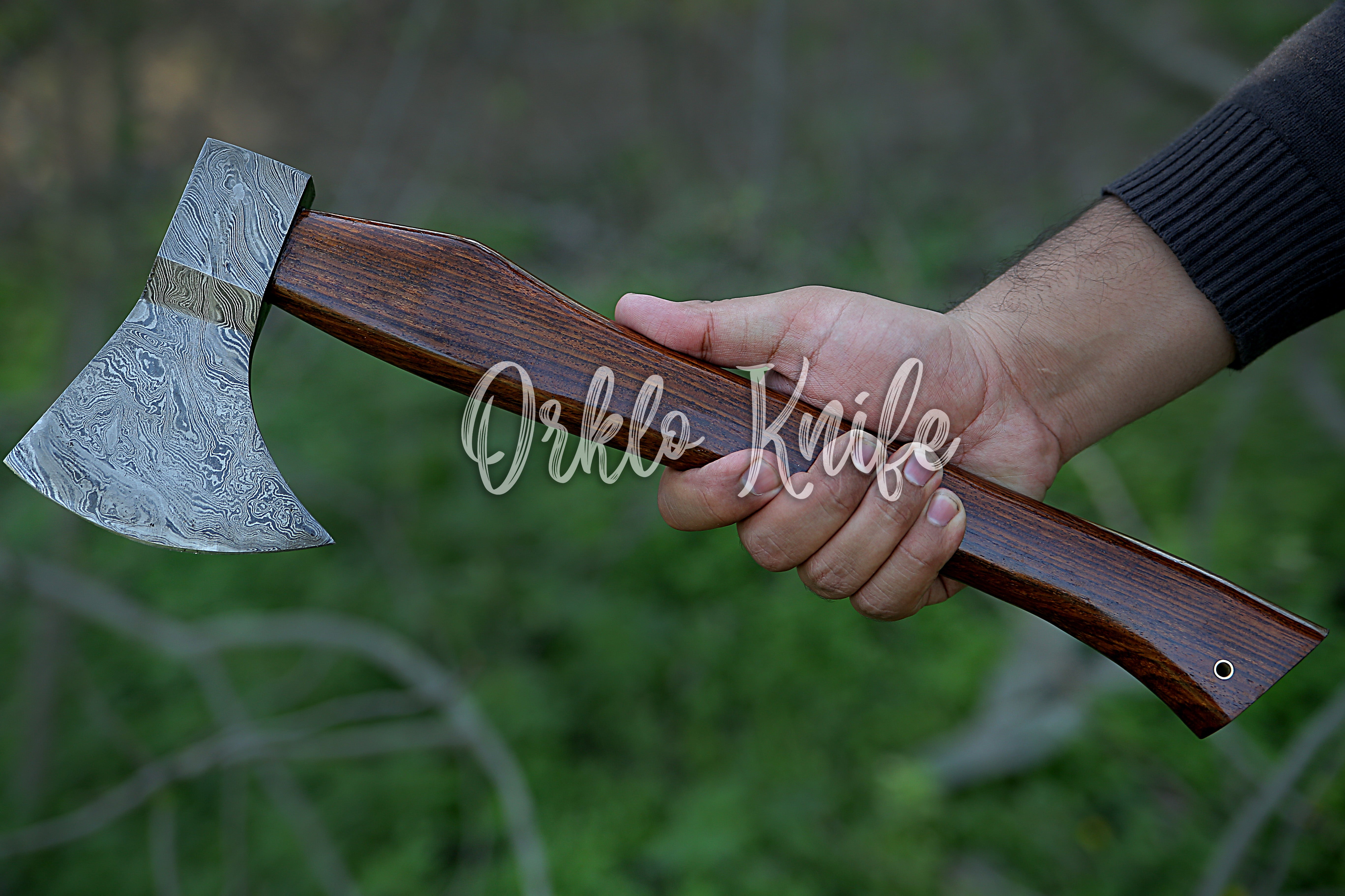 Damascus steel axe with pouch - Orkloknife