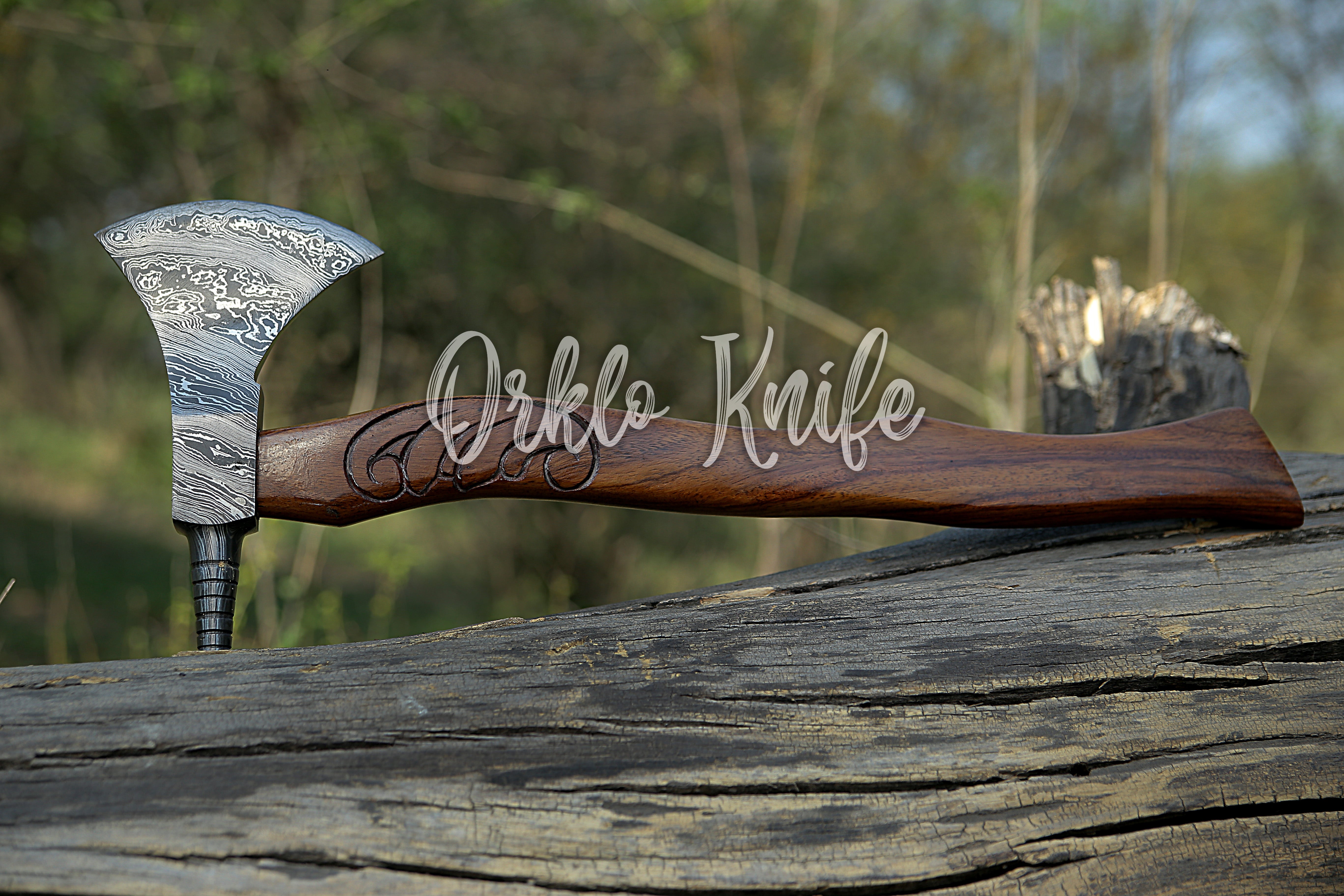 Handmade Damascus steel axe - Orkloknife