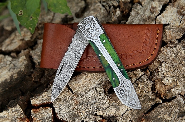 case damascus pocket knife