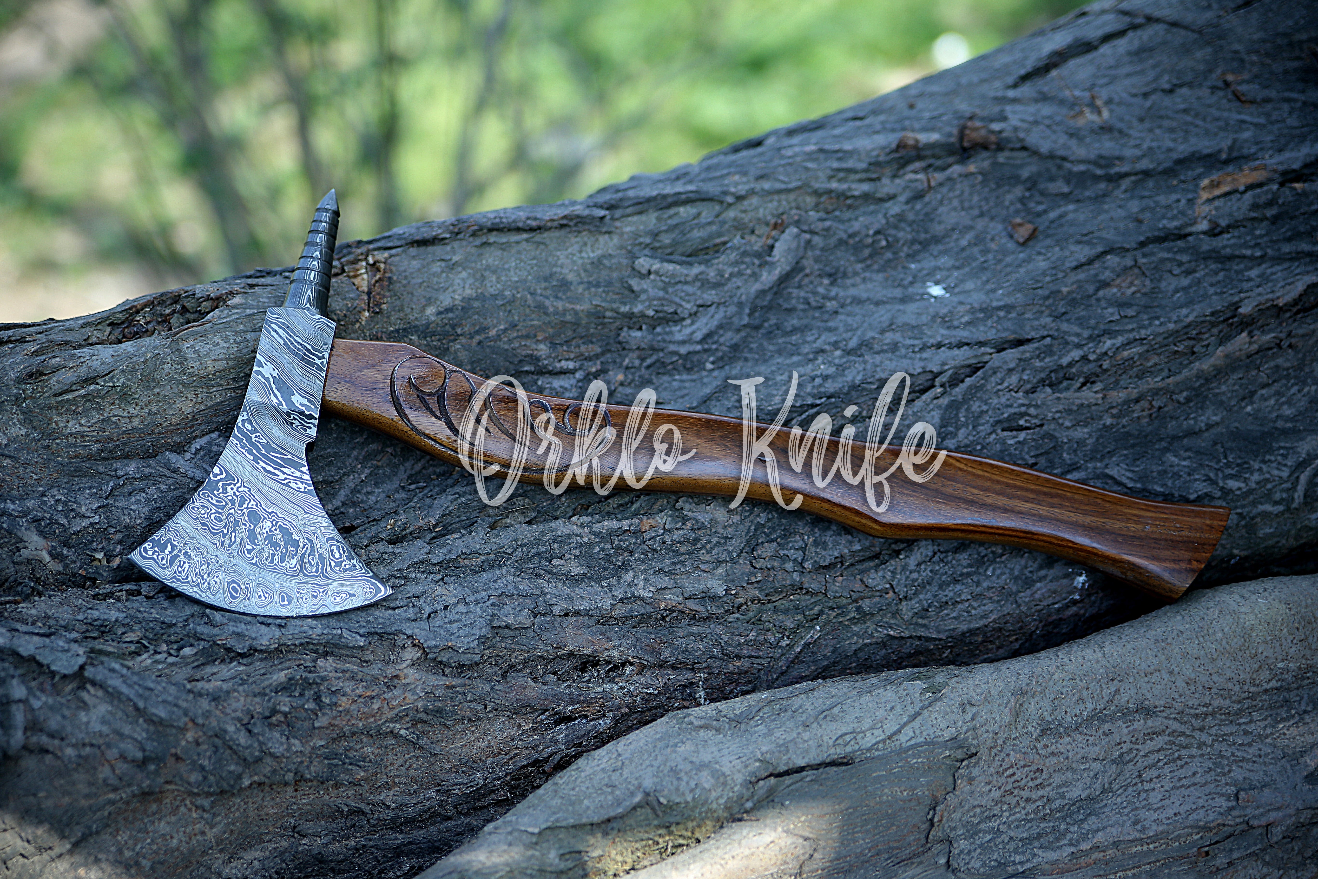 Handmade Damascus steel axe - Orkloknife