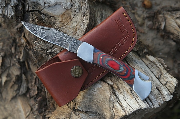 damascus steel pocket knife engraved