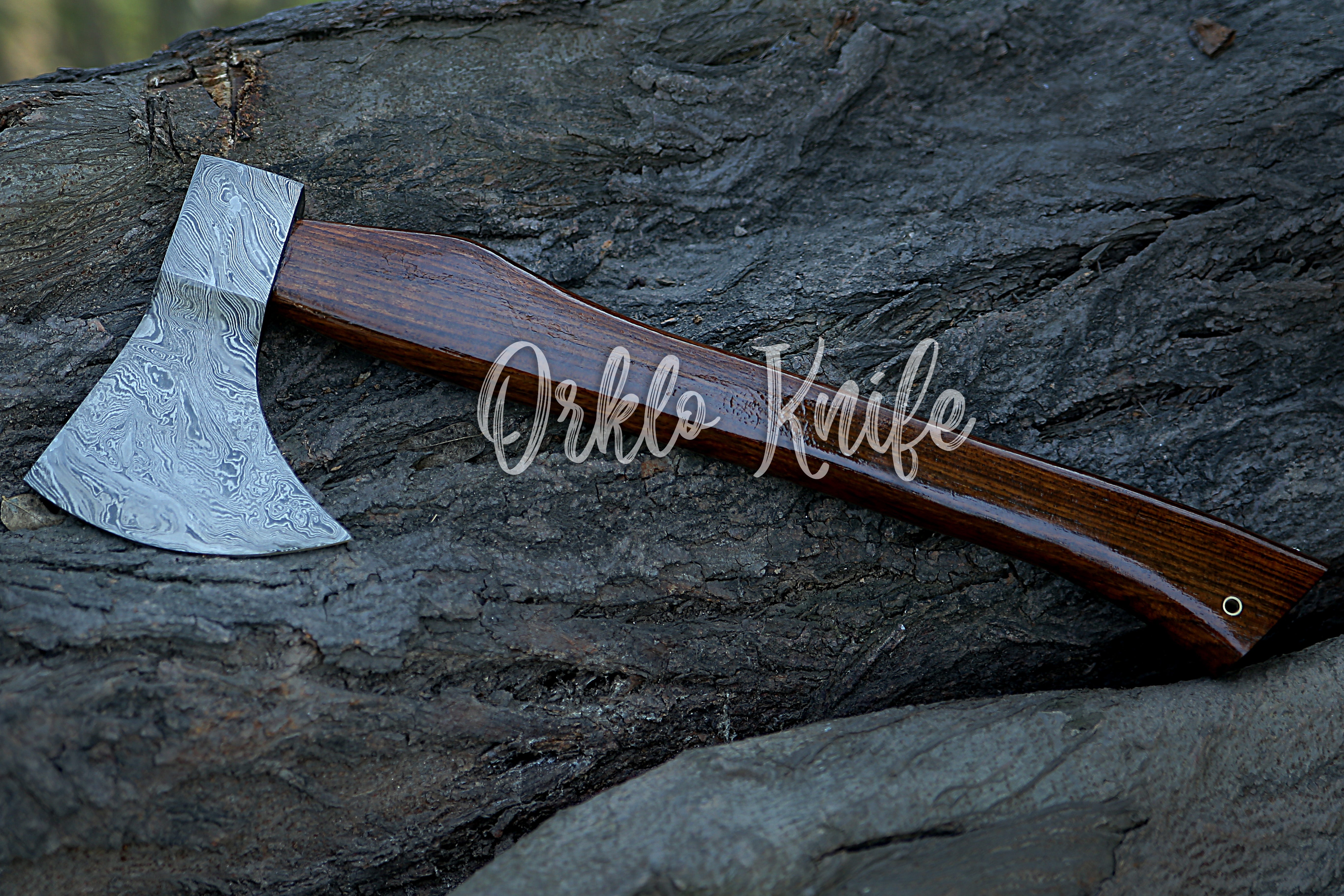 Damascus steel axe with pouch - Orkloknife