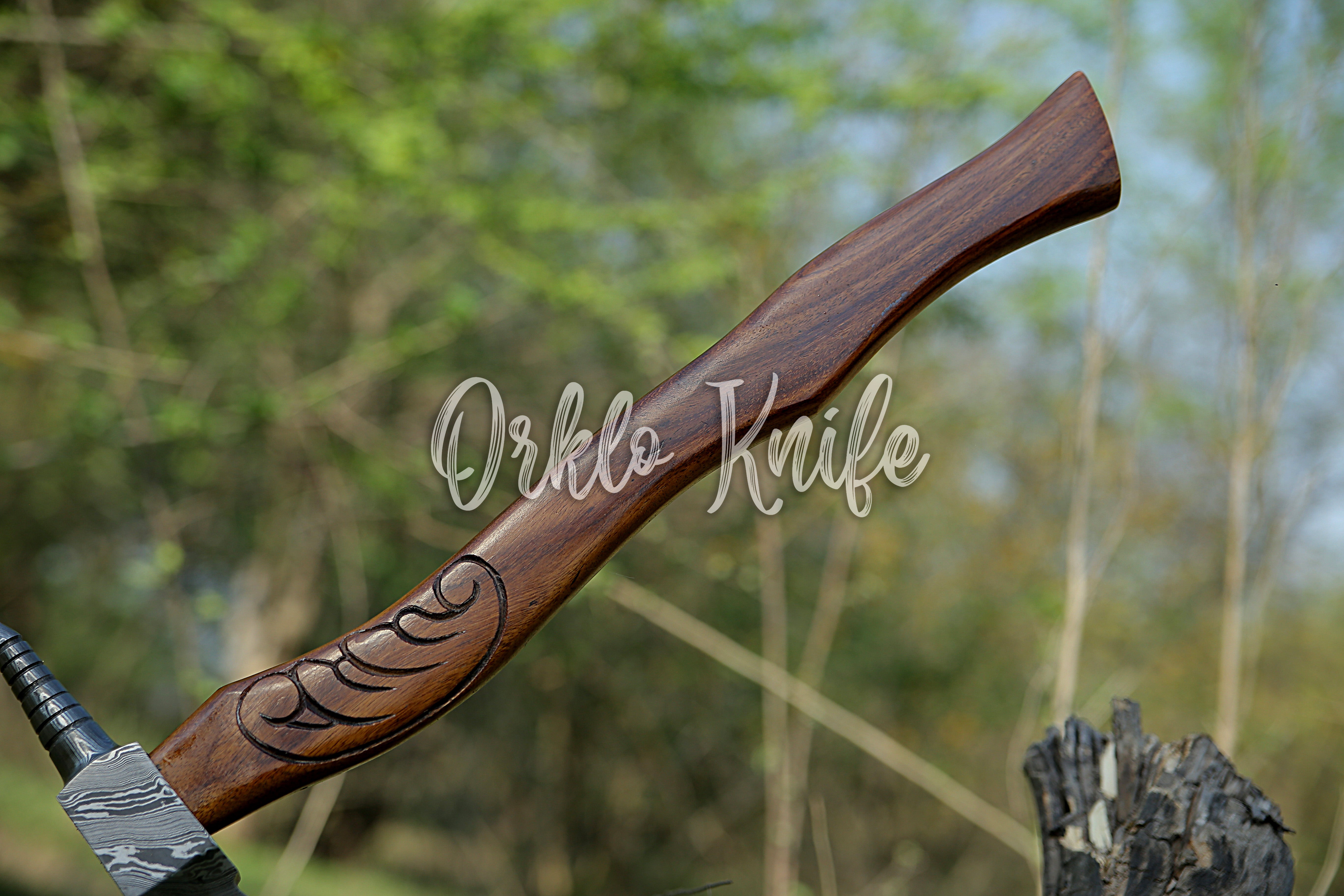 Handmade Damascus steel axe - Orkloknife
