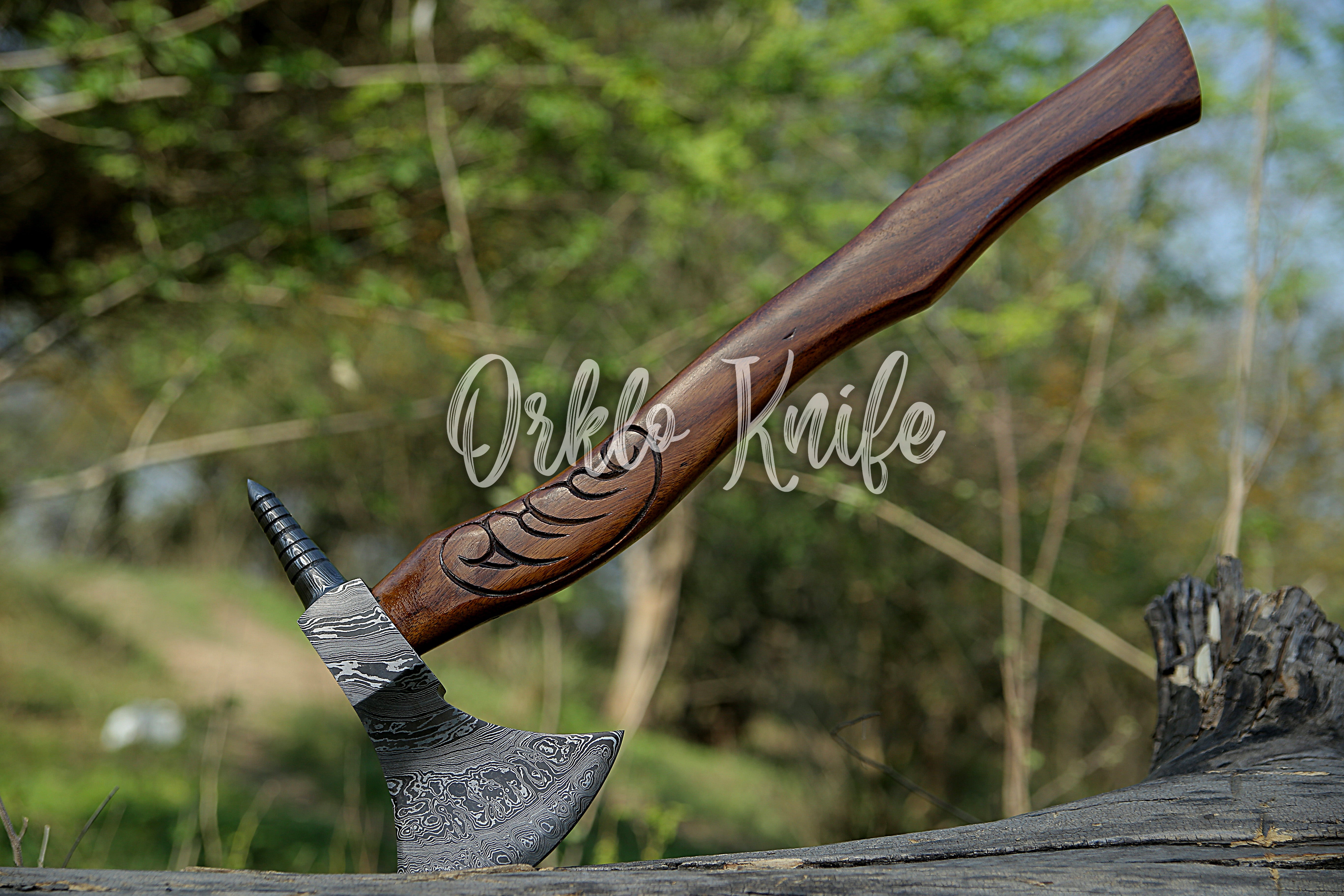 Handmade Damascus steel axe - Orkloknife