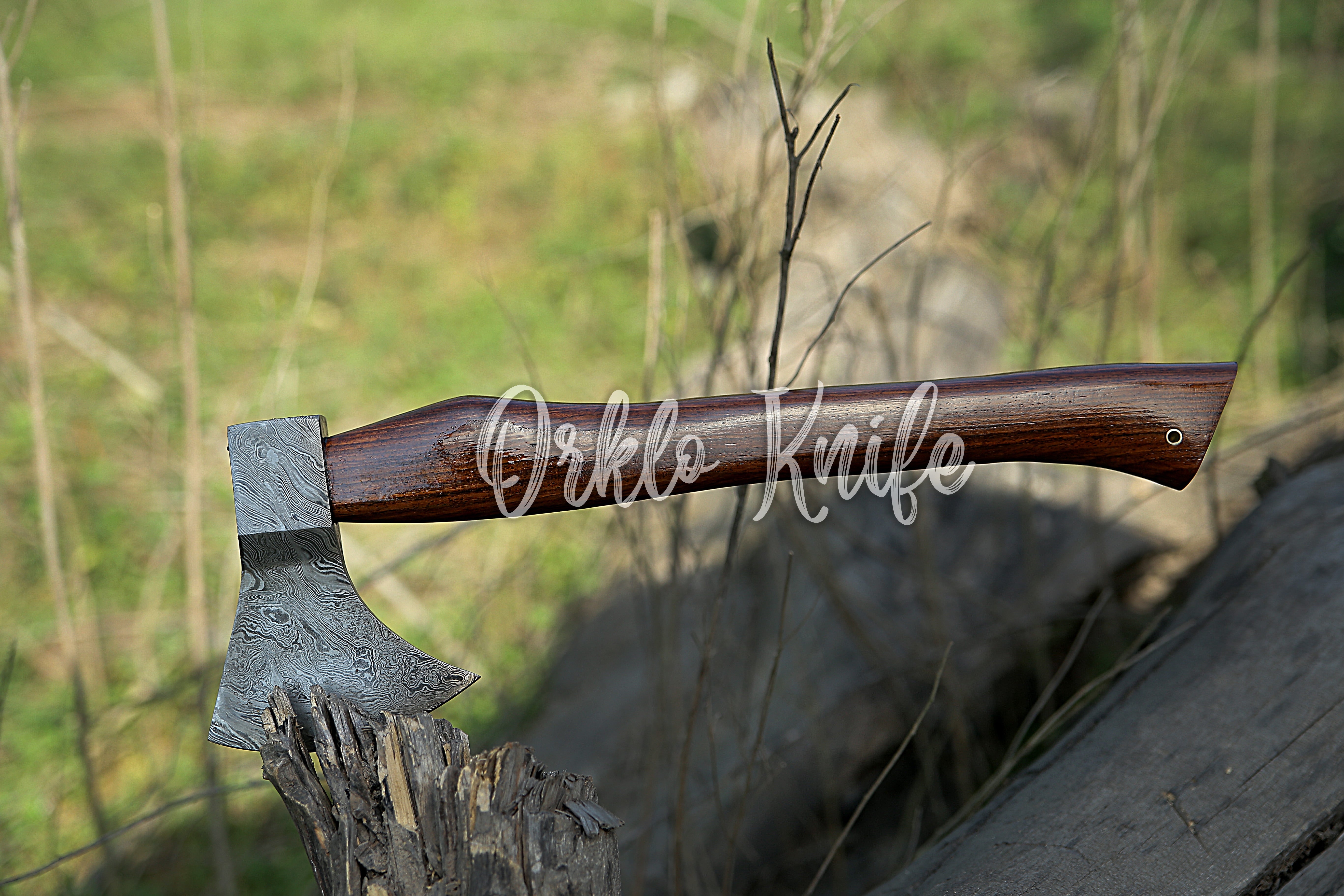 Damascus steel axe with pouch - Orkloknife