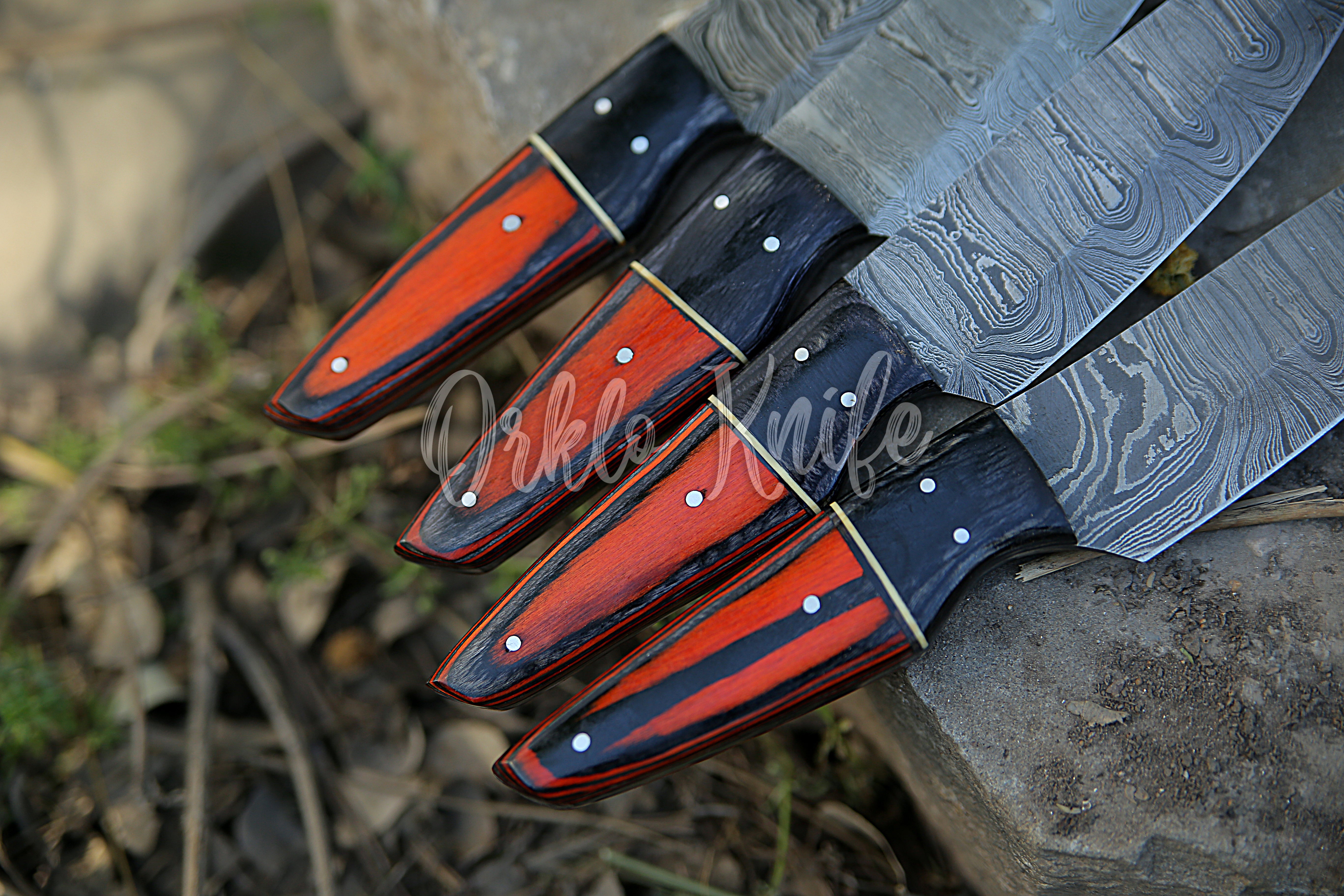 Damascus steak knife set of 4 - Orkloknife