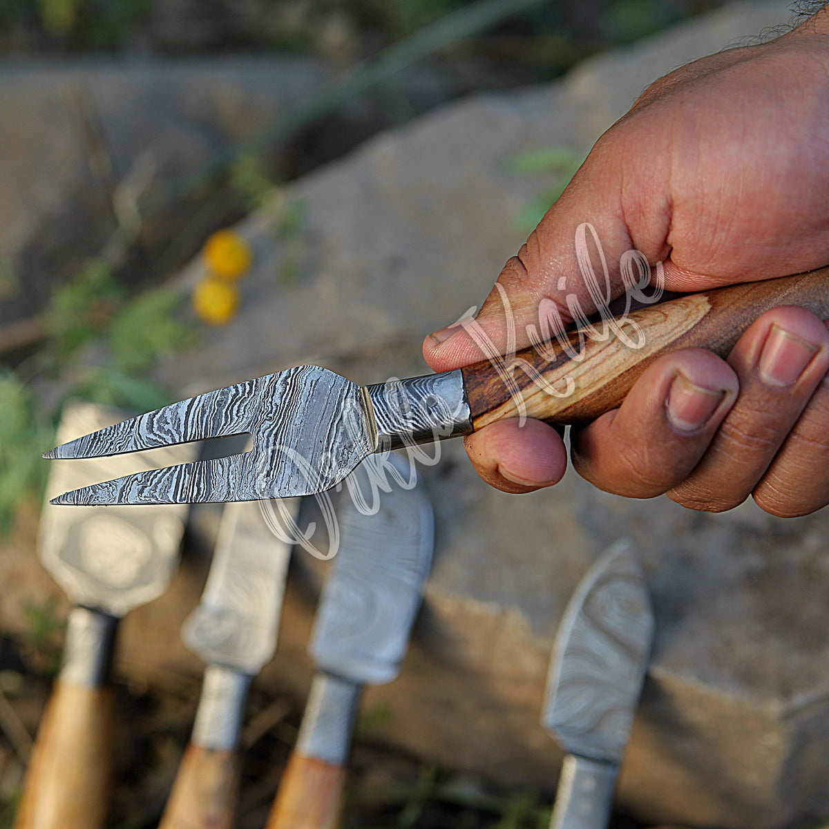 Handmade Damascus Cheese Knife Set of 5 Pcs With Olivewood Handle