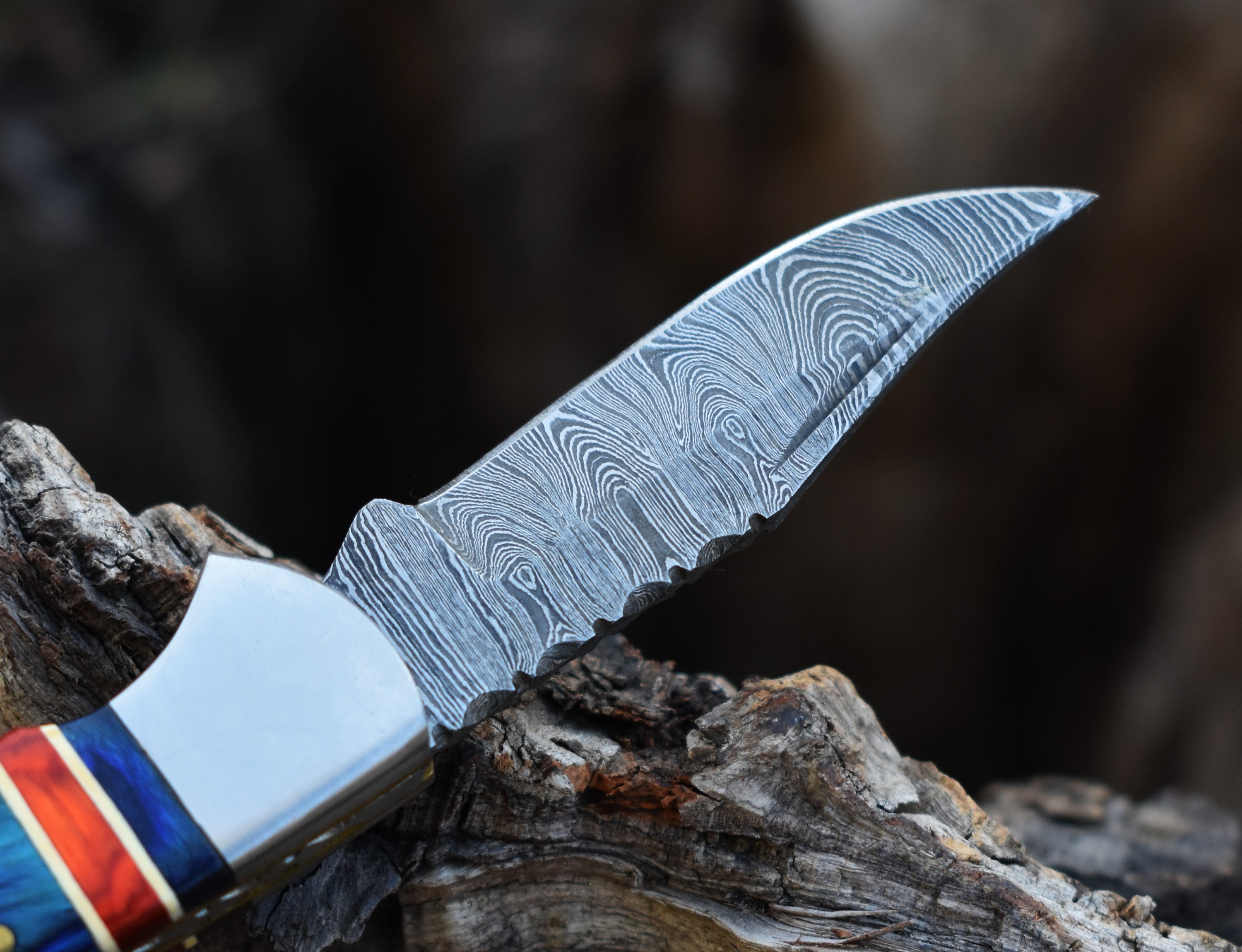 Handmade Damascus hunting knife with white top bone handle gift for father wedding gift Bowie knife birthday gift anniversary gift camping knife