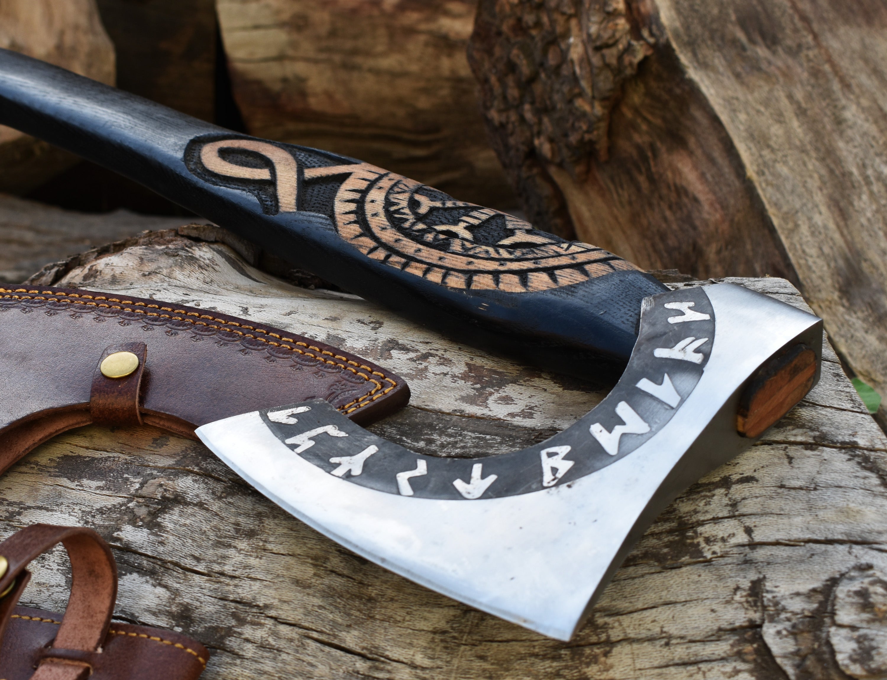 Hand-Forged Viking Axe | Norse Rune Hatchet | Custom Engraved Axe for Gifting or Display