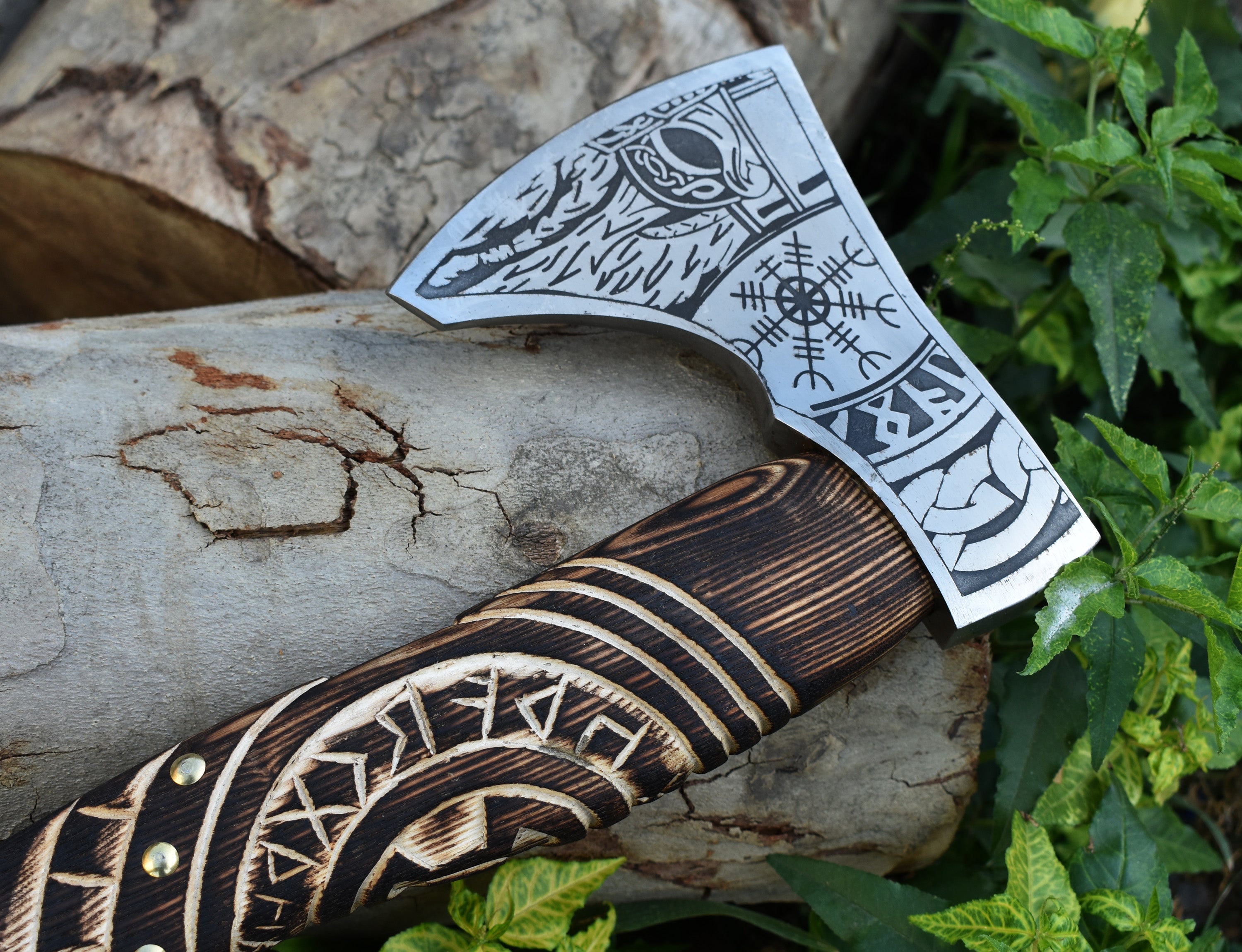 Custom Viking axe handcrafted from high-carbon steel with Norse designs. Perfect for gifting, display, cosplay, or outdoor use.
