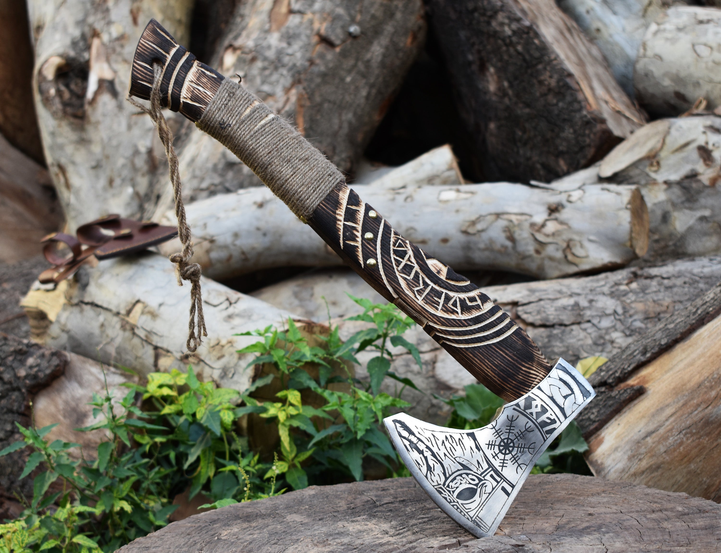 Custom Viking axe handcrafted from high-carbon steel with Norse designs. Perfect for gifting, display, cosplay, or outdoor use.