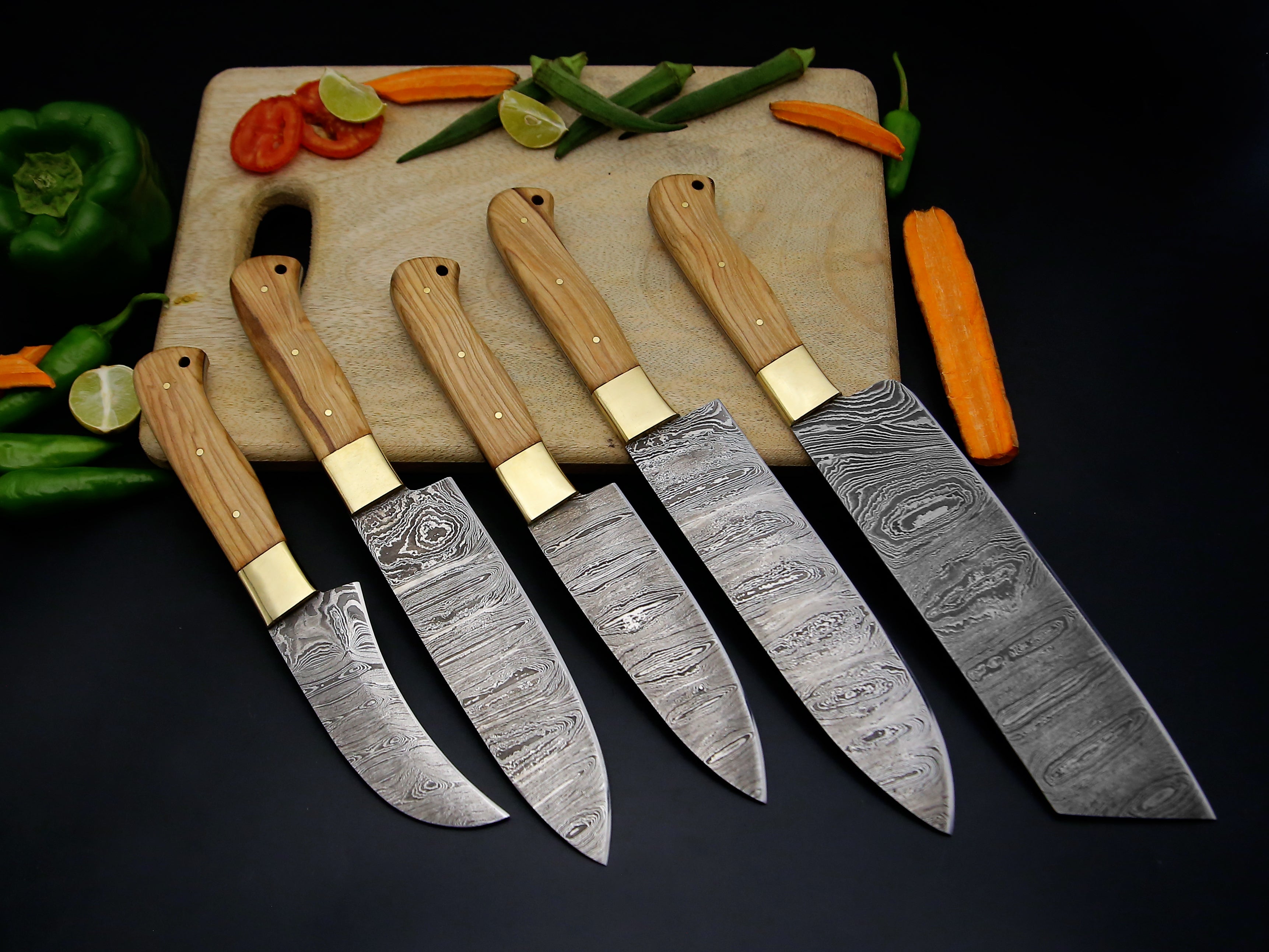 Good Custom Handmade Damascus Chef set, Damascus Full tang knife set , gift for him , gift for husband, BBQ knife set, Camping gift, USA knives