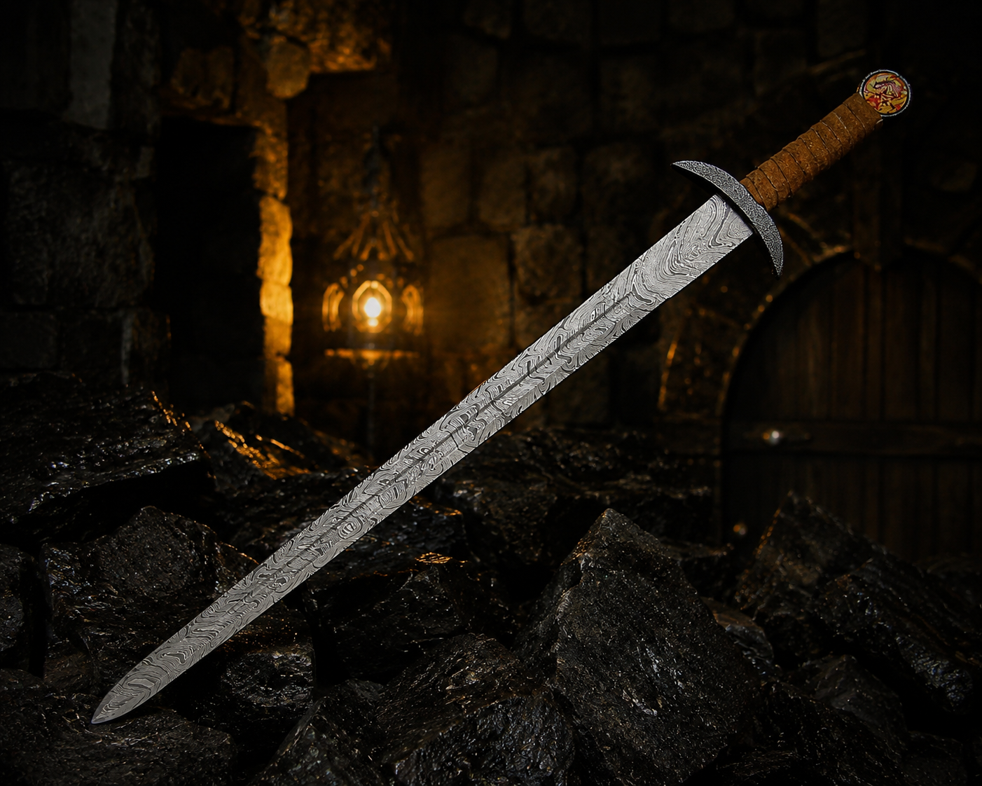 Handmade Ashen Raider Damascus Sword  Engraved Blade, Medieval Decorative Sword for Display Halloween Costume Gift