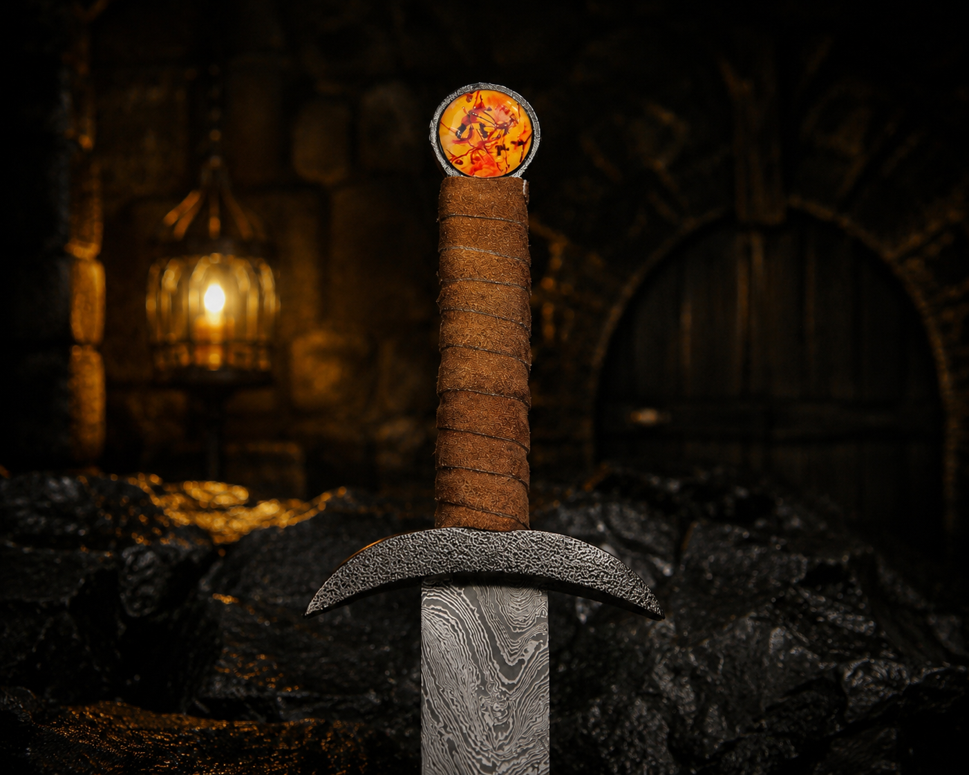 Handmade Ashen Raider Damascus Sword  Engraved Blade, Medieval Decorative Sword for Display Halloween Costume Gift