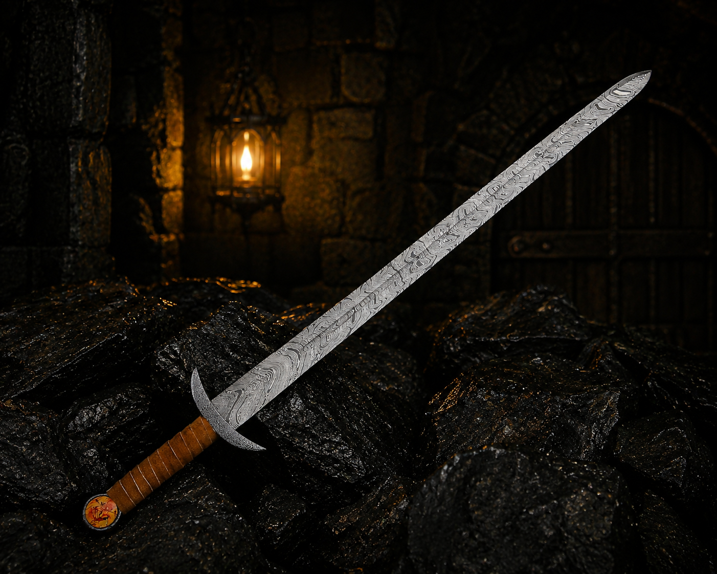 Handmade Ashen Raider Damascus Sword  Engraved Blade, Medieval Decorative Sword for Display Halloween Costume Gift