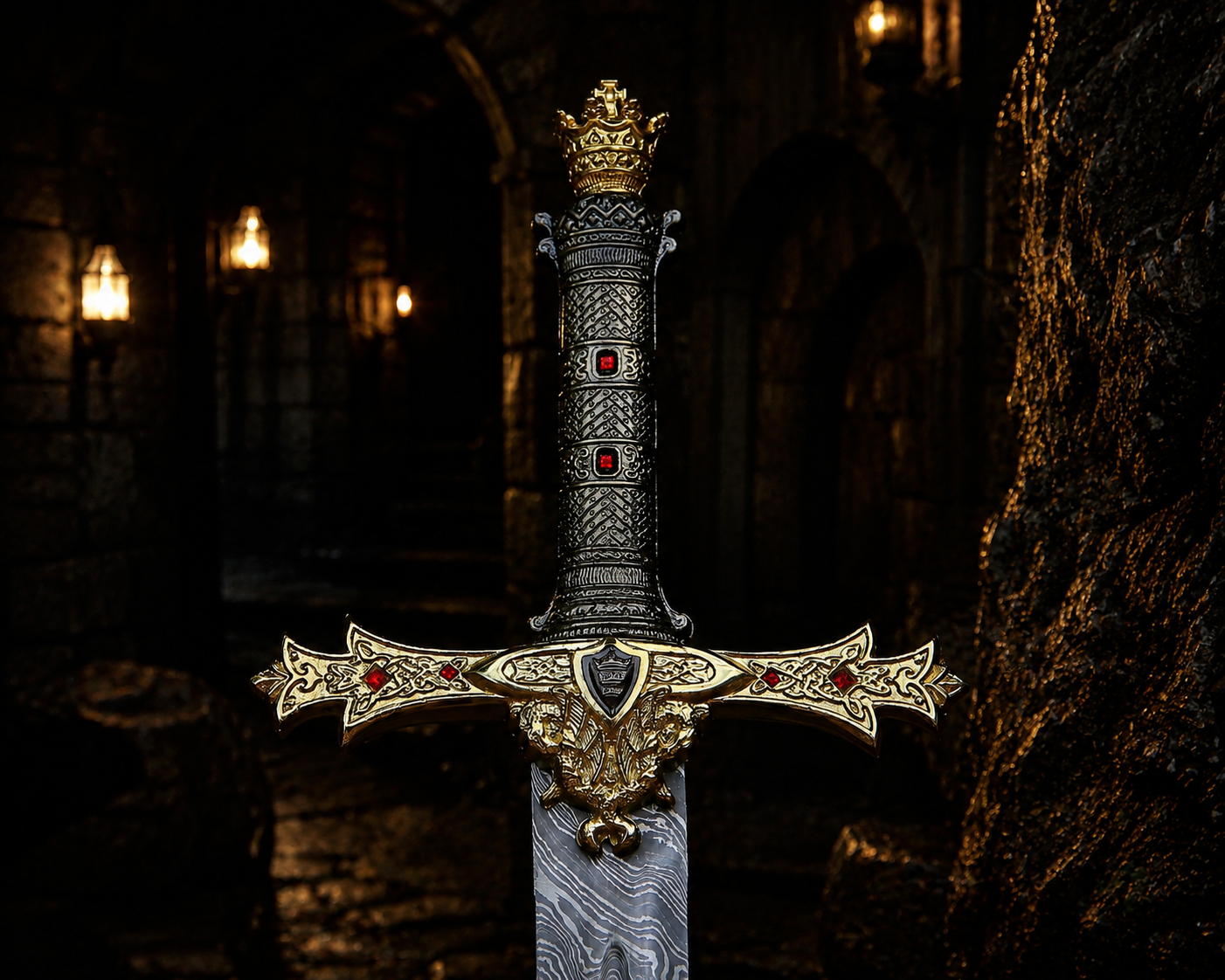 Damascus Steel Royal Serpent Sword Fantasy Sword with Engraved Blade, Medieval Decorative Sword for Display House warming gift