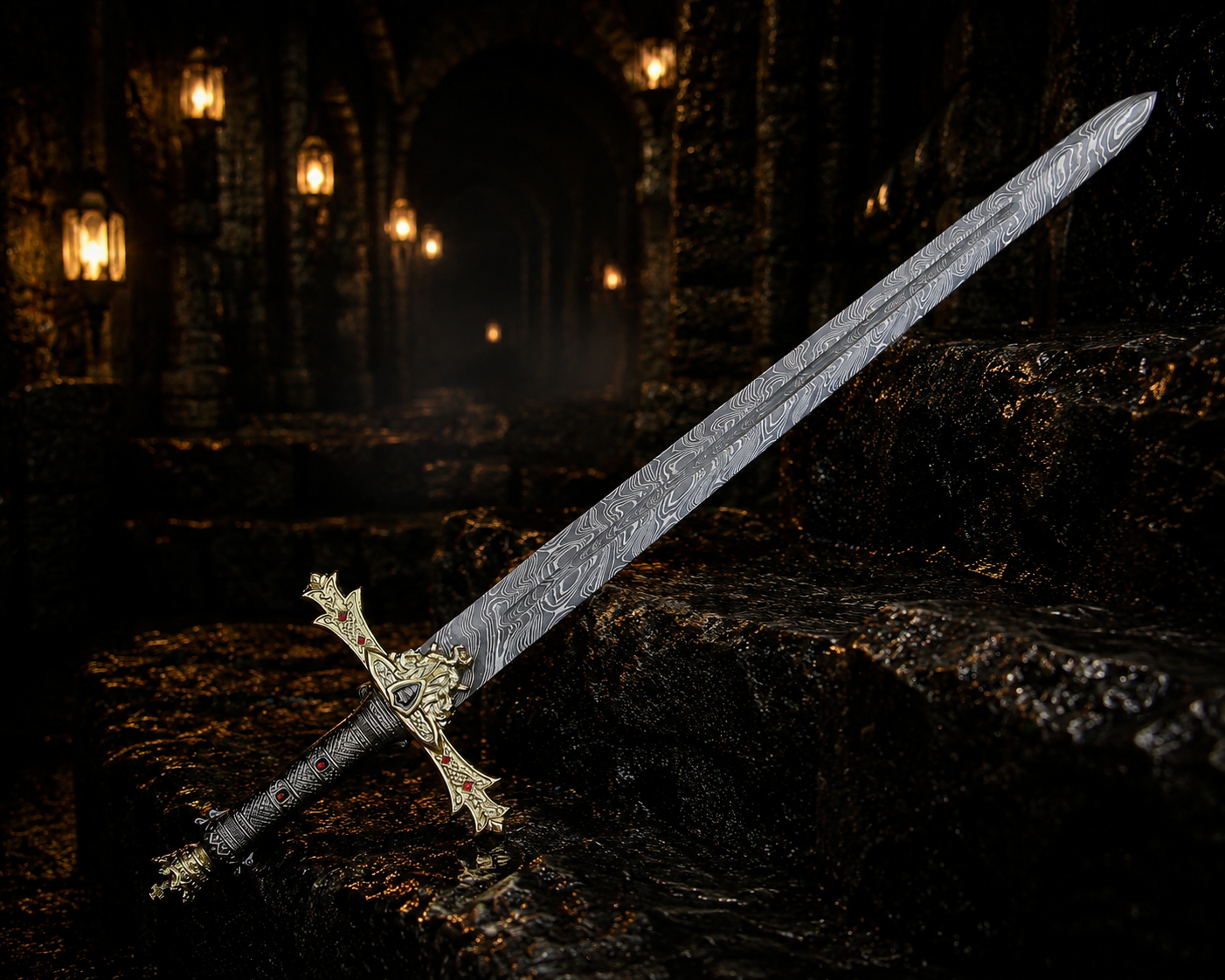 Damascus Steel Royal Serpent Sword Fantasy Sword with Engraved Blade, Medieval Decorative Sword for Display House warming gift