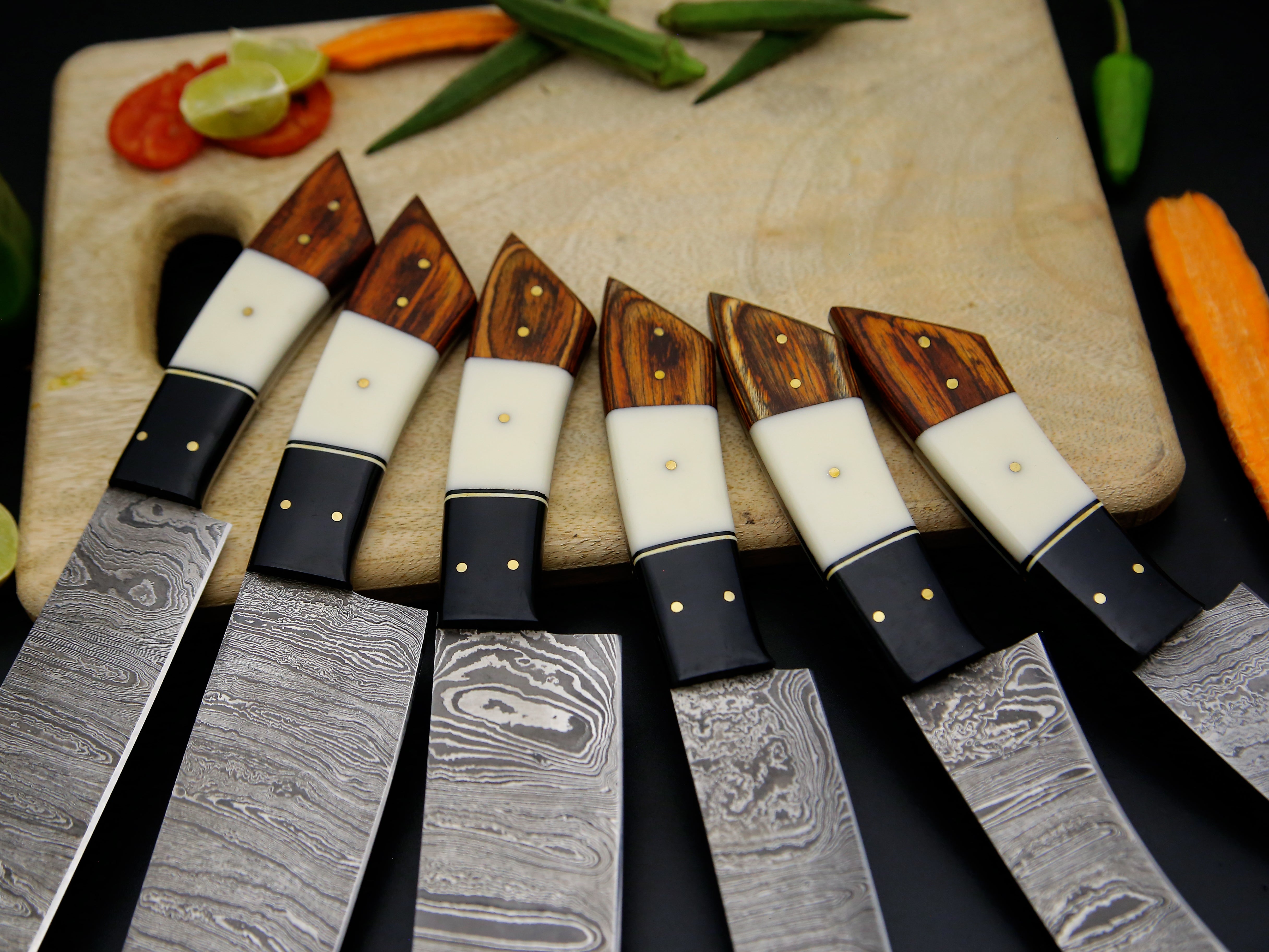 Handmade Damascus cheese knife set of 4 pcs with olivewood handle steak knives Kitchen set selling Groomsman Personalized Gift for Men Boyfriend