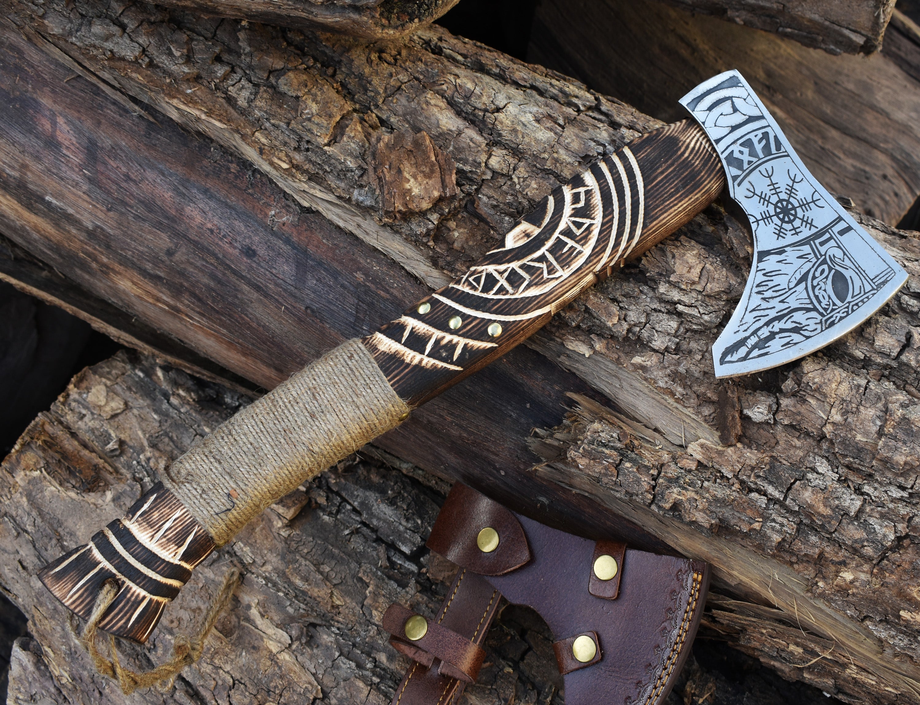 Custom Viking axe handcrafted from high-carbon steel with Norse designs. Perfect for gifting, display, cosplay, or outdoor use.