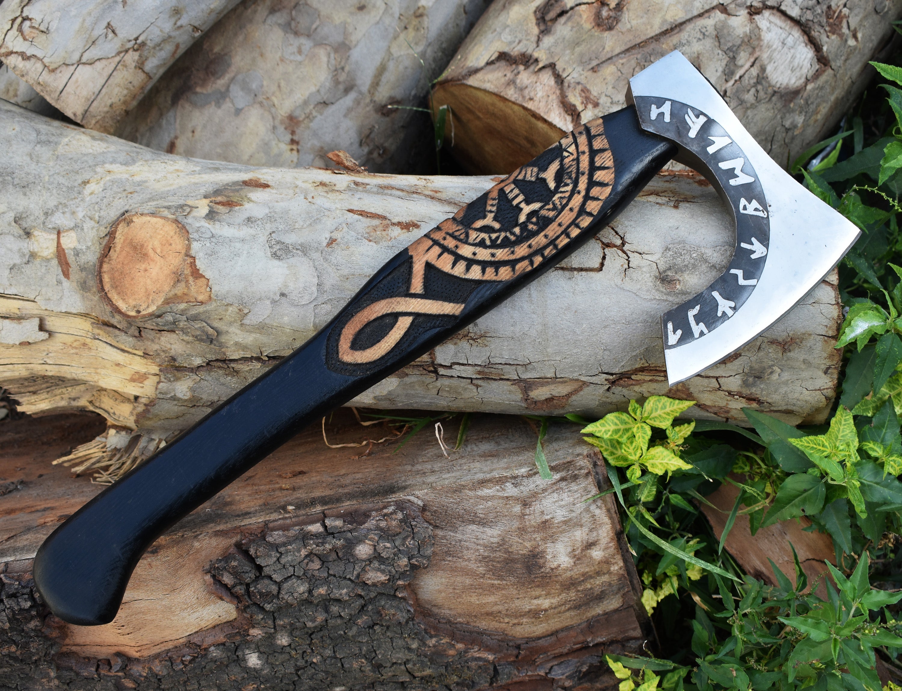 Hand-Forged Viking Axe | Norse Rune Hatchet | Custom Engraved Axe for Gifting or Display