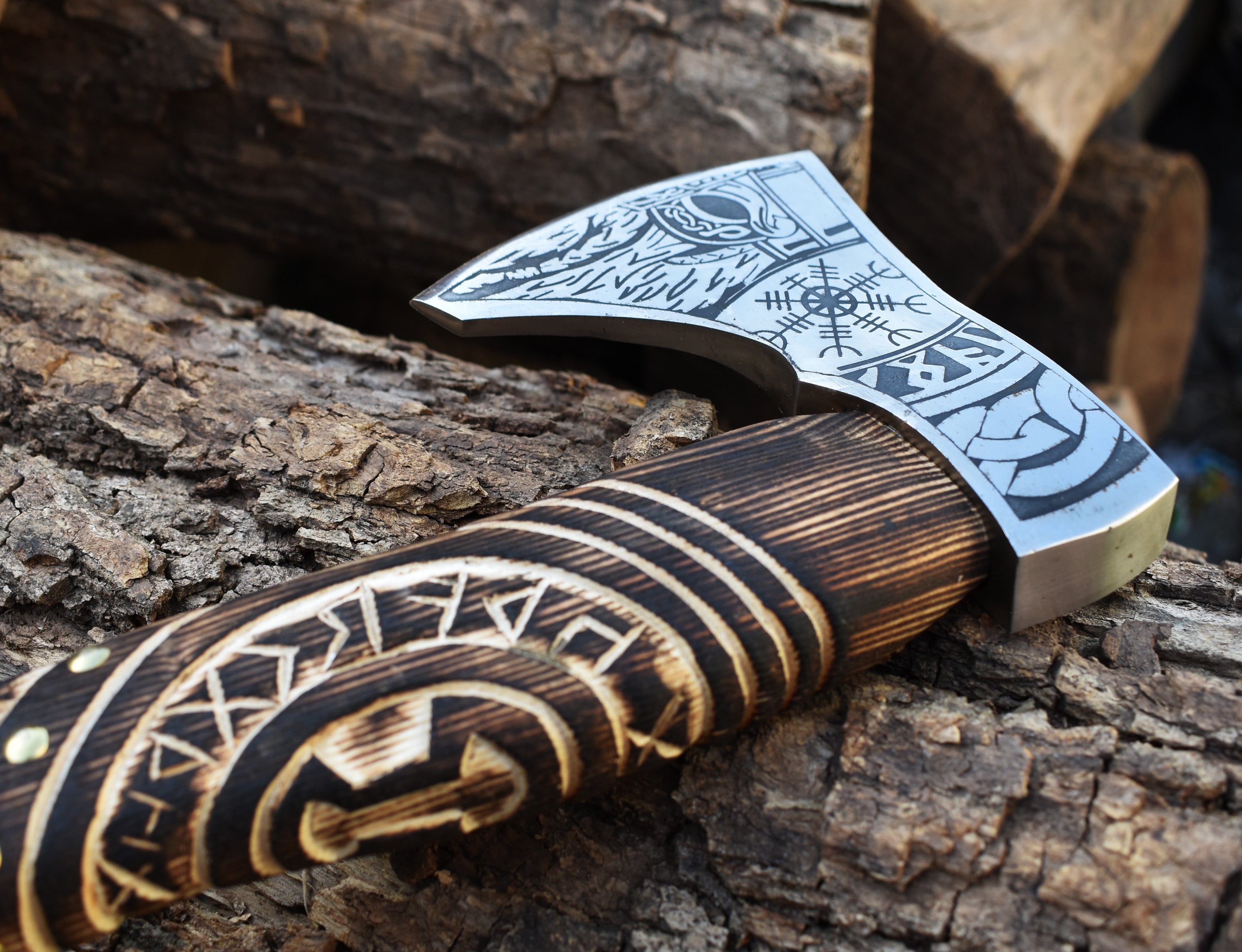 Custom Viking axe handcrafted from high-carbon steel with Norse designs. Perfect for gifting, display, cosplay, or outdoor use.