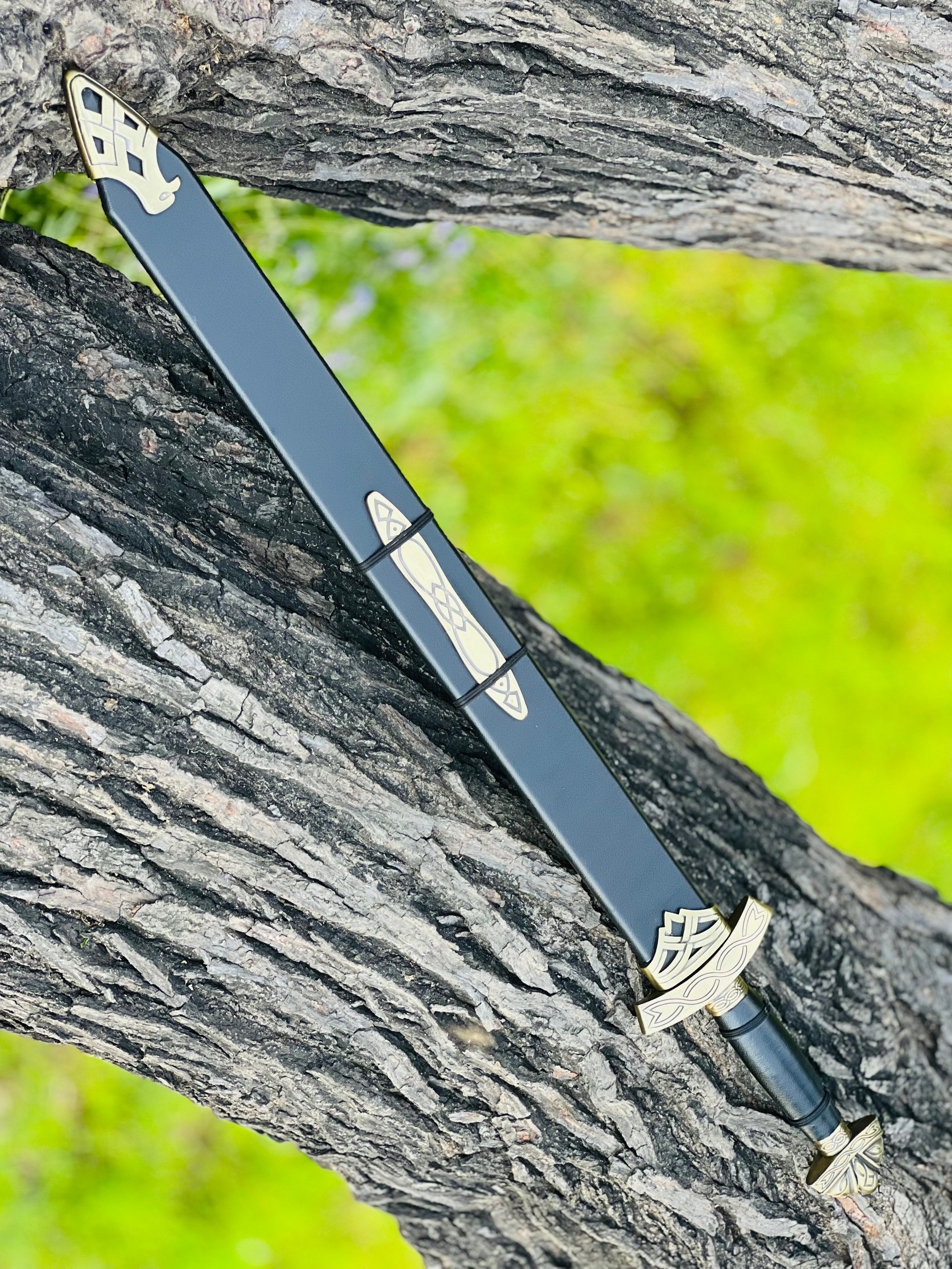 Handmade Damascus Steel Sword with Engraved Blade, Medieval Decorative Sword for Display & Gift
