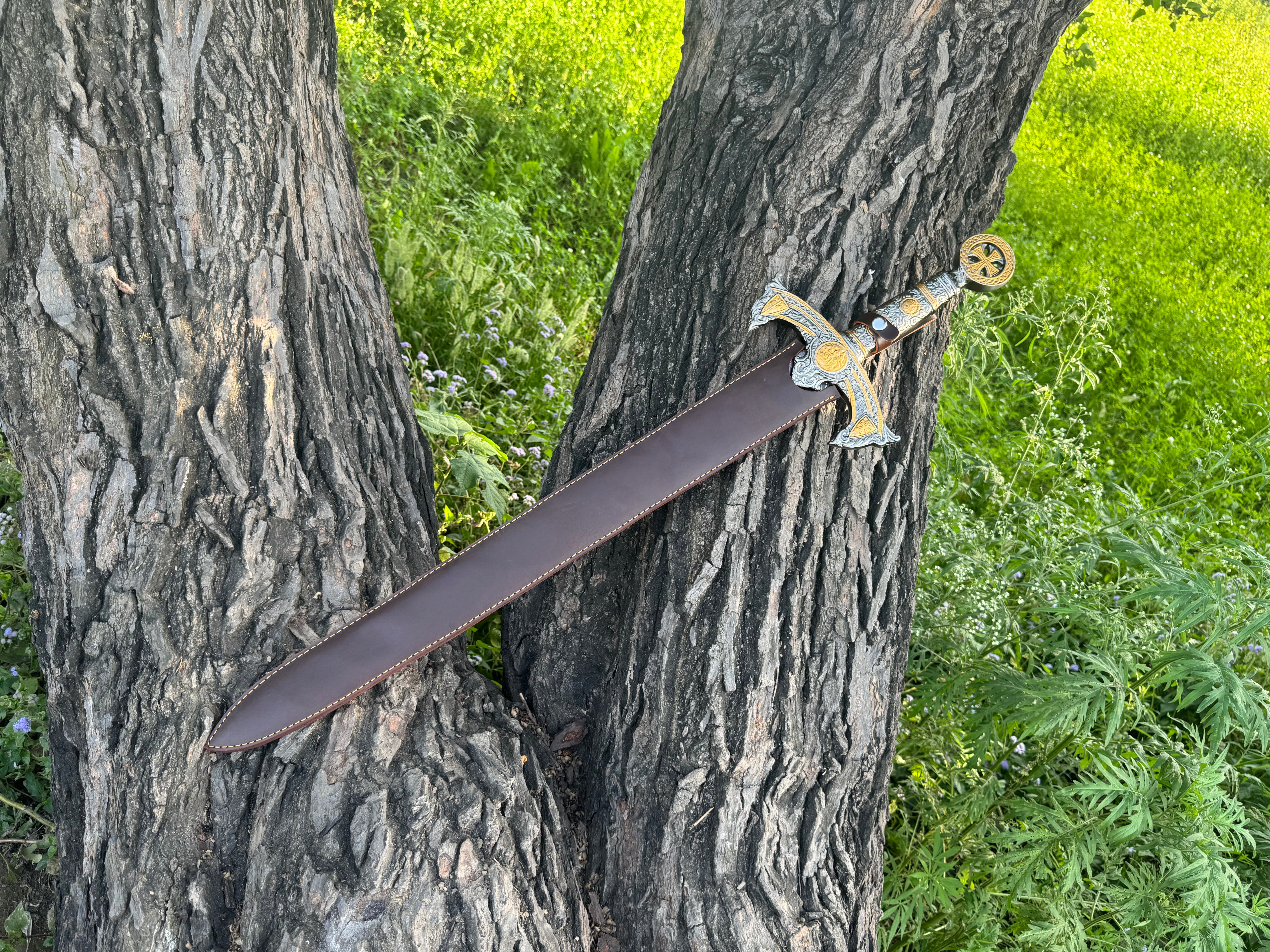 Handmade Lioncrest Warblade Fantasy Sword with Engraved Blade, Medieval Decorative Sword for Display Halloween Costume Gift