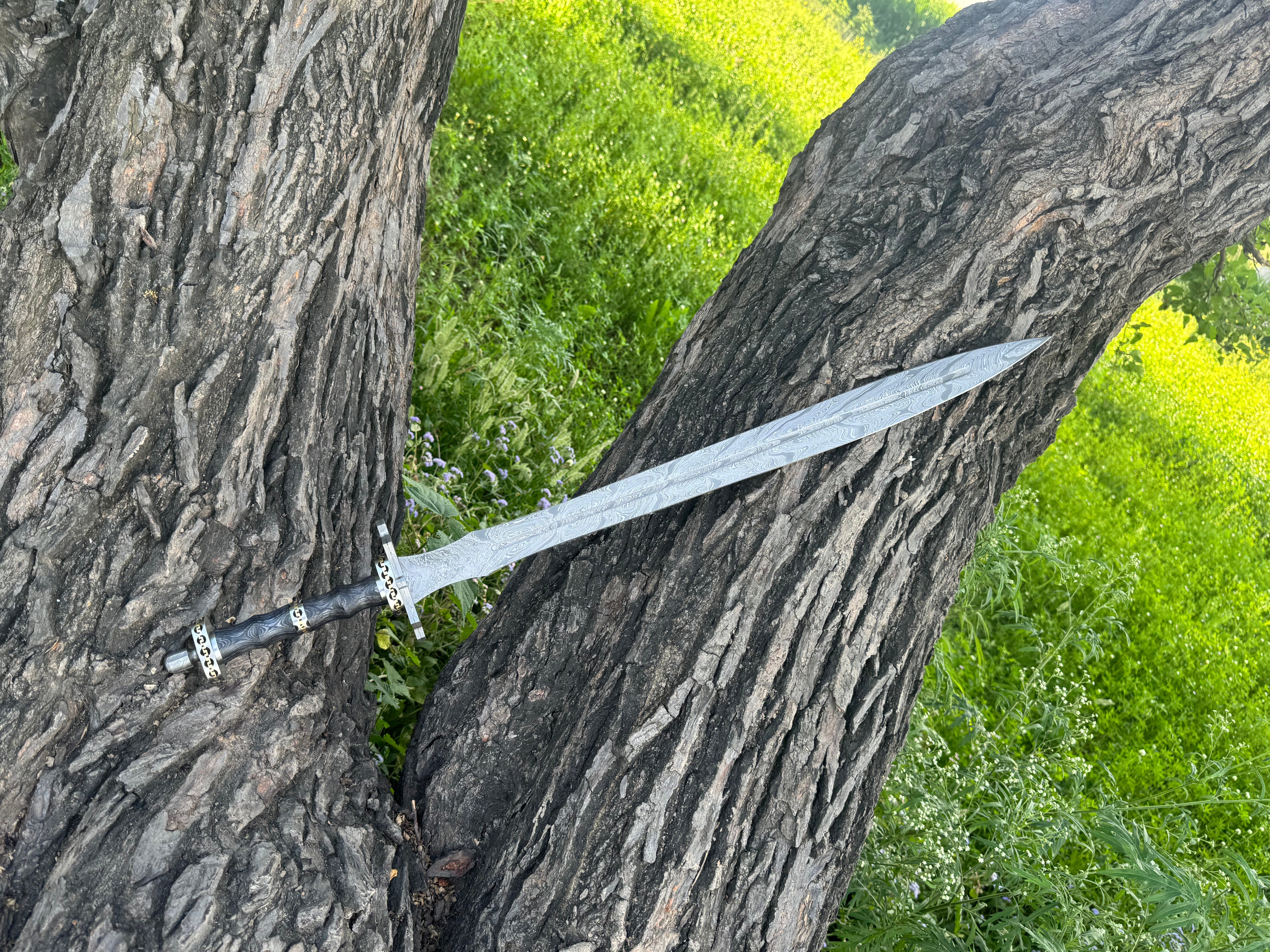 Handmade Raven mark Long Sword Fantasy Sword with Engraved Blade, Medieval Decorative Sword for Display Halloween Gift for Dad