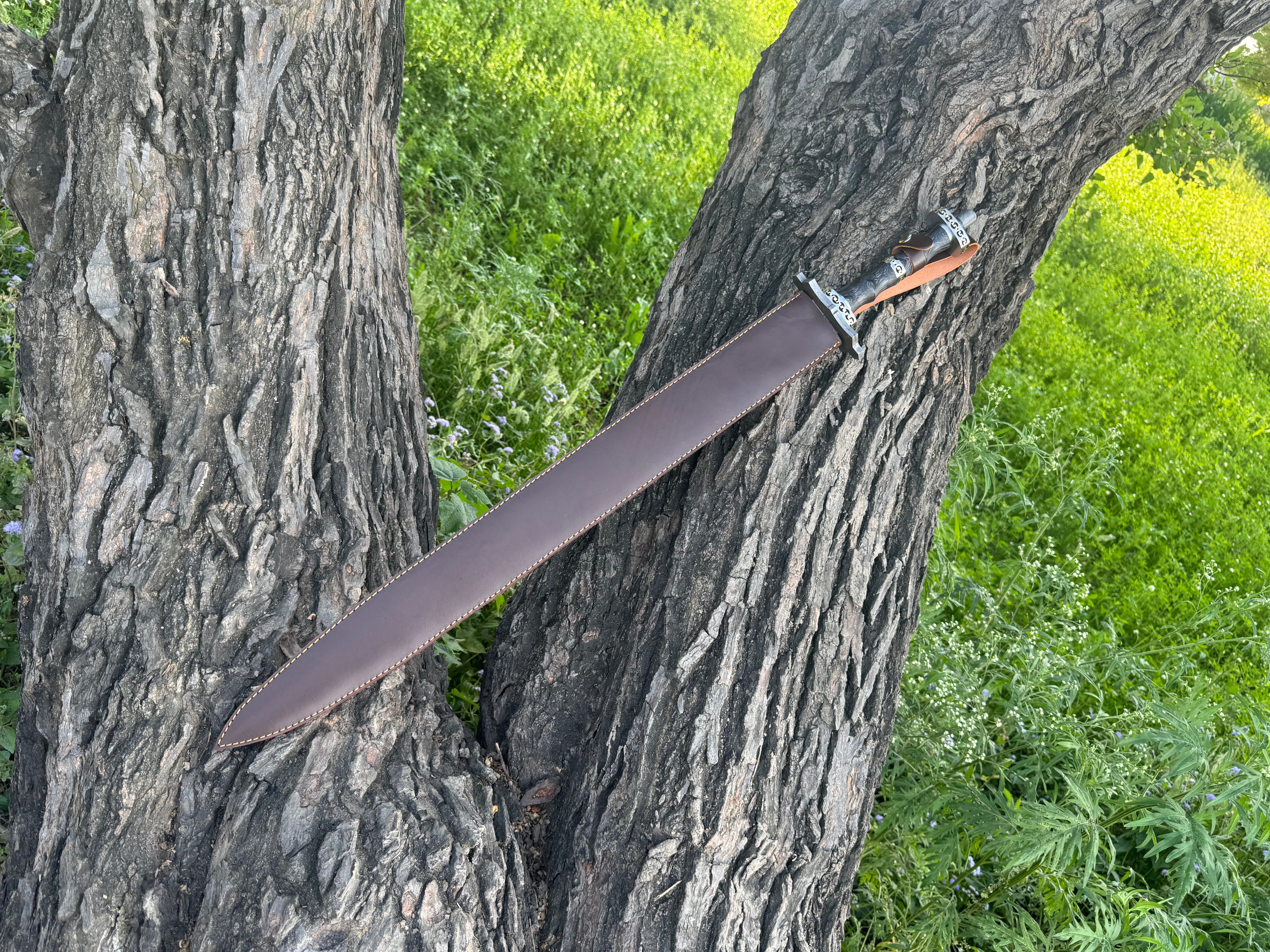 Handmade Raven mark Long Sword Fantasy Sword with Engraved Blade, Medieval Decorative Sword for Display Halloween Gift for Dad