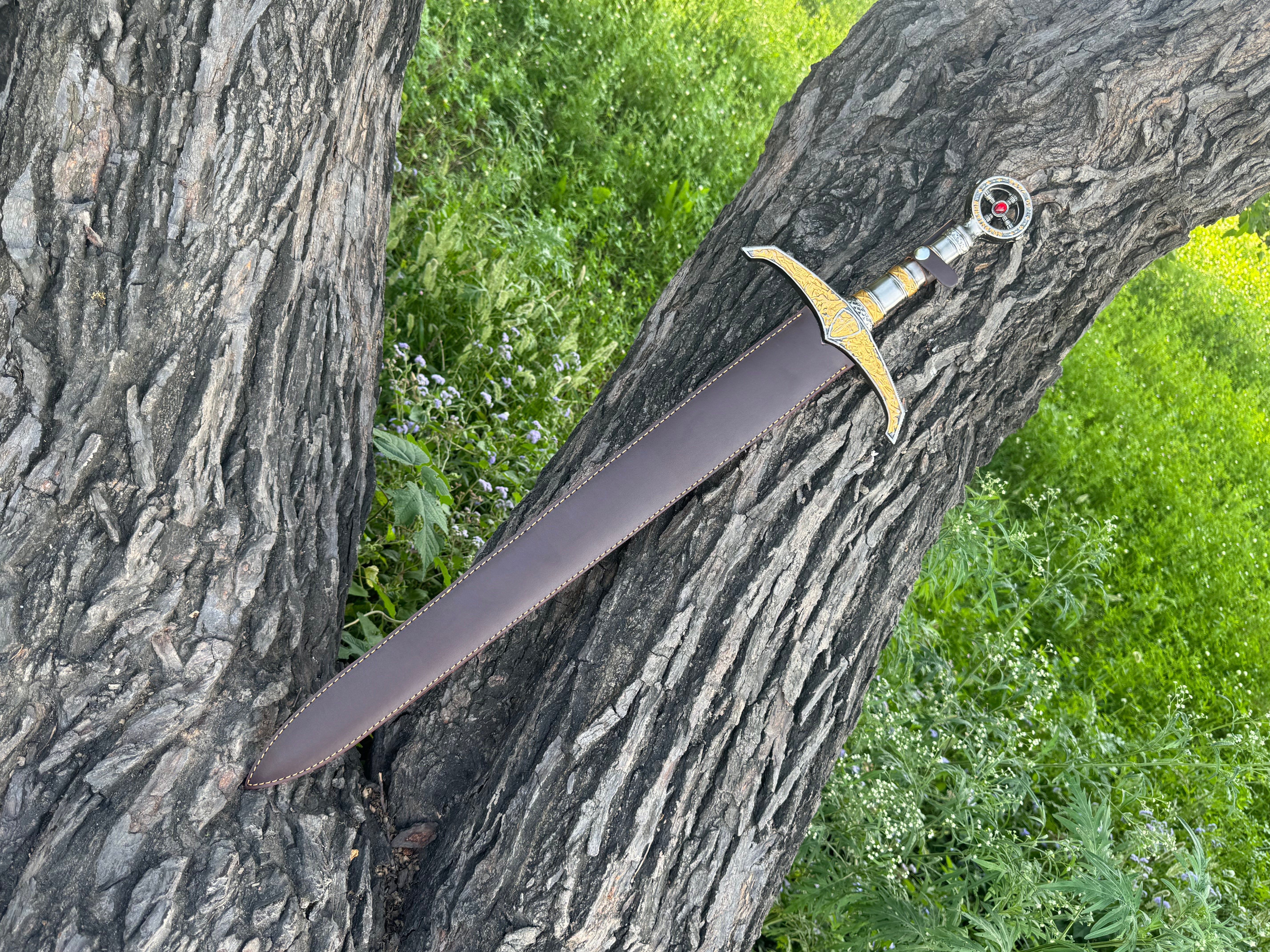 Sliverthorn Knight Sword Fantasy Sword with Engraved Blade, Medieval Decorative Sword for Display House warming gift