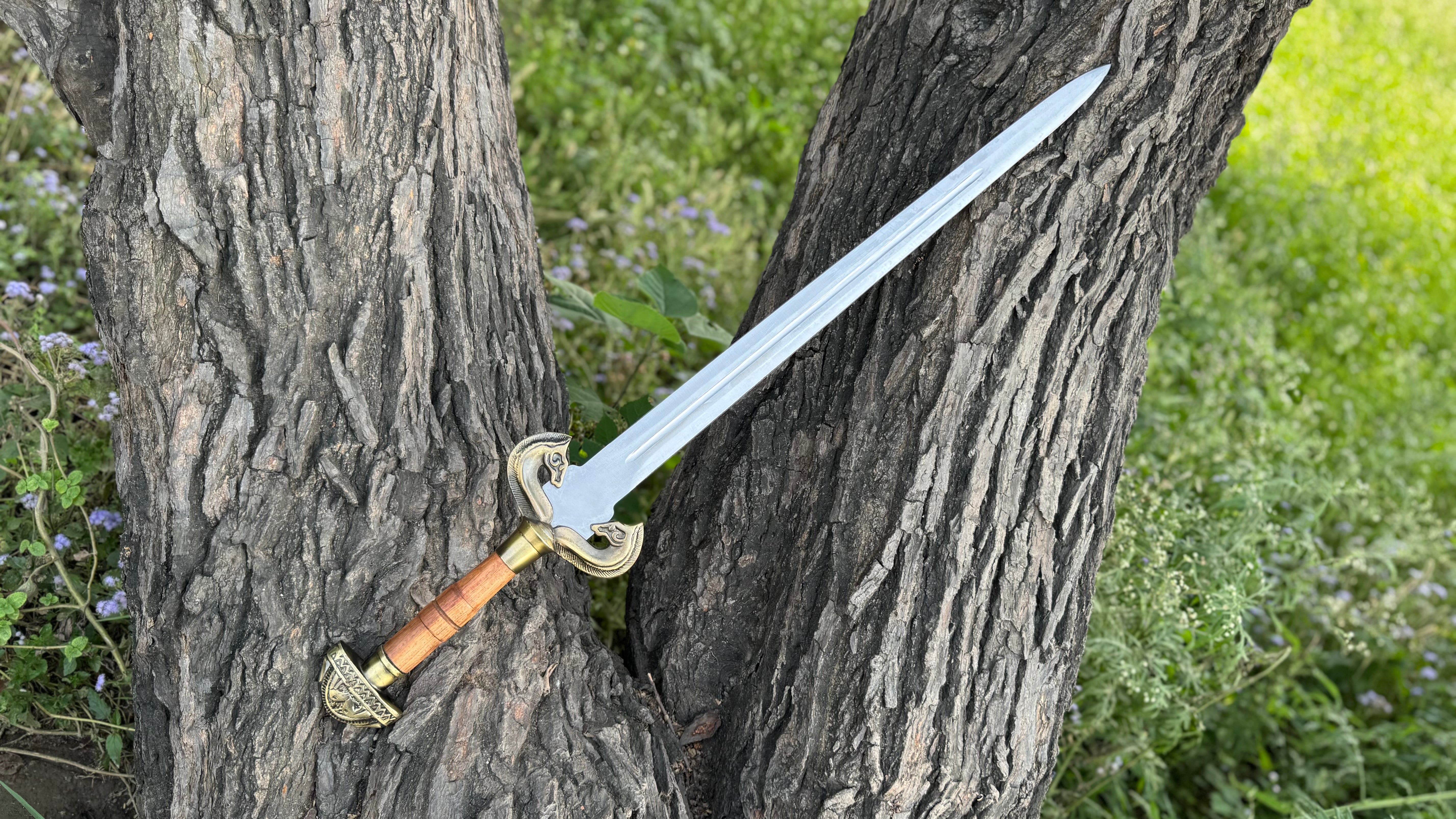 Handmade Stainless Steel Spatha Sword Fantasy Sword with Wooden Handle, Medieval Decorative Sword for Display House warming gift Halloween gift