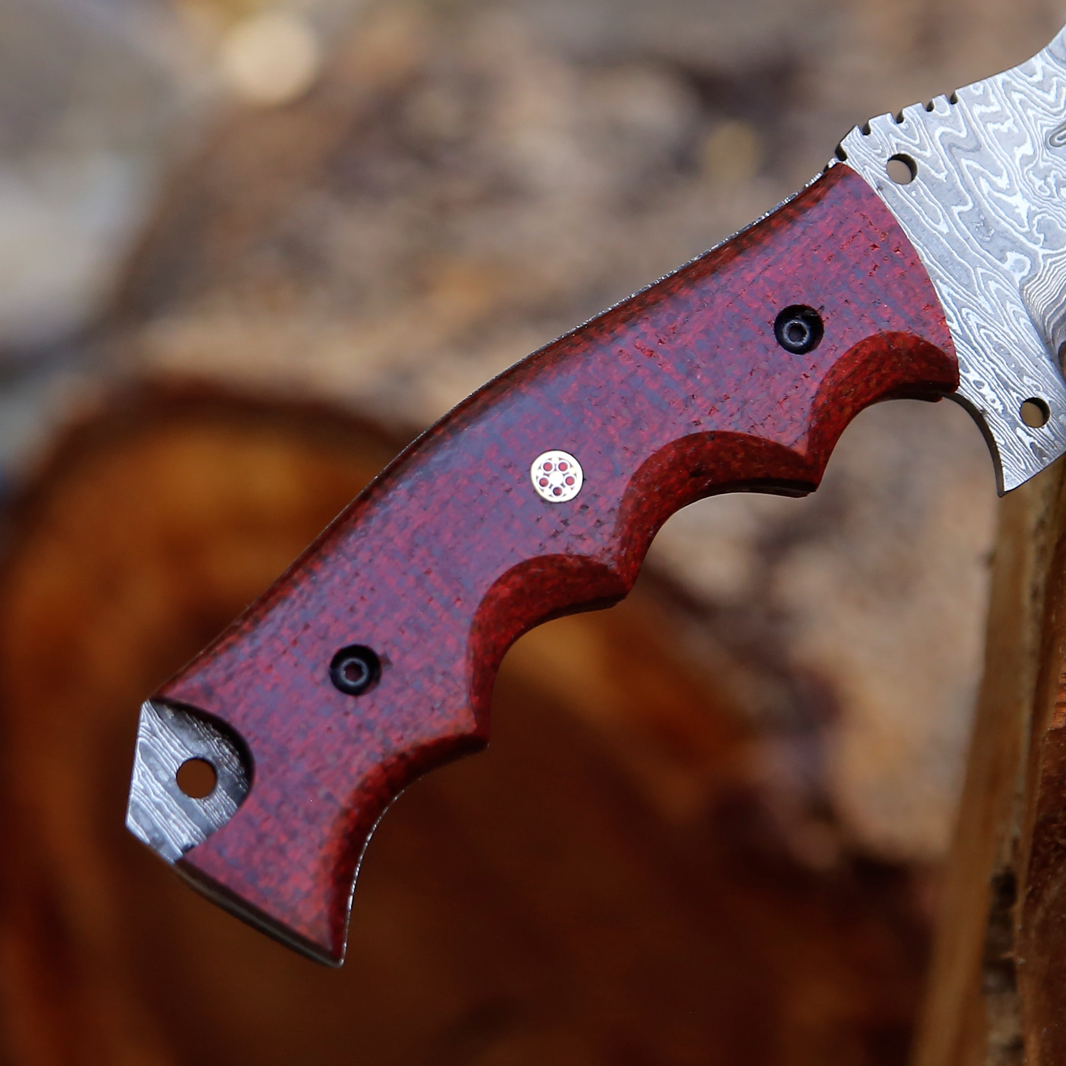 Hotsell Red Label-Damascus Steel Knives ,Bushcraft Knife with Combination Of Two Exotic Wood With Mosaic Pin Scale