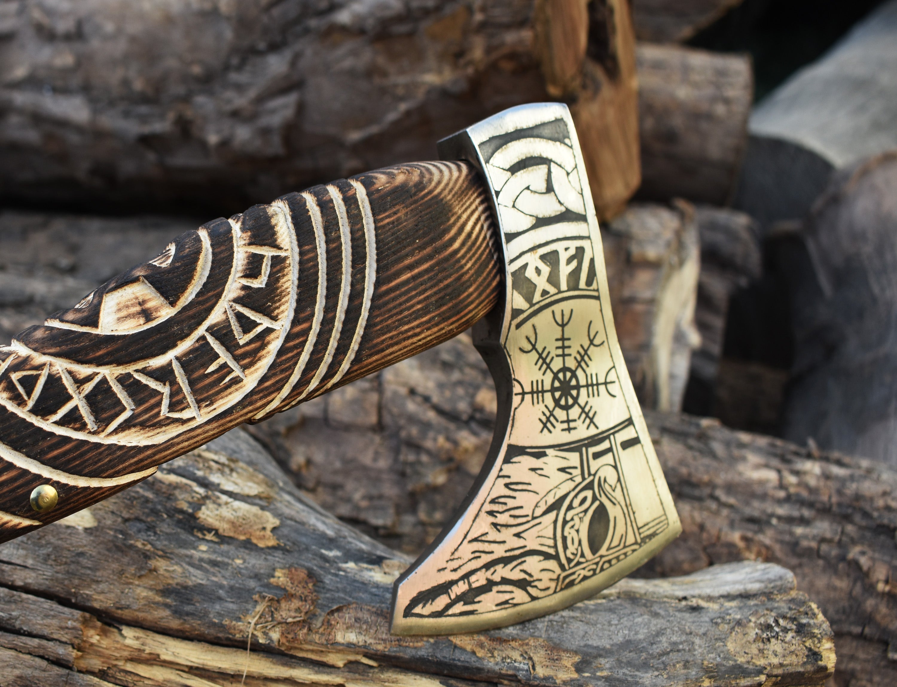 Custom Viking axe handcrafted from high-carbon steel with Norse designs. Perfect for gifting, display, cosplay, or outdoor use.