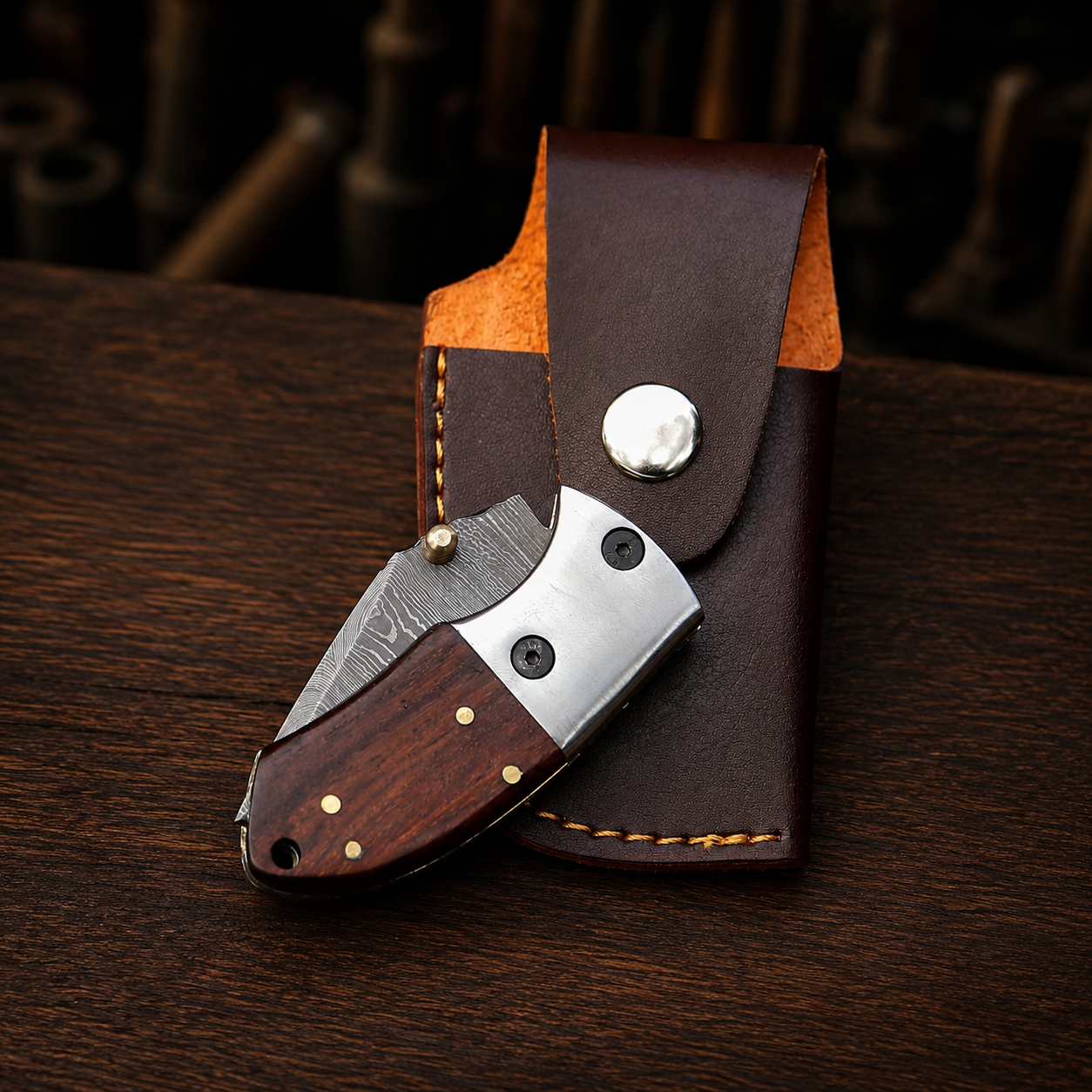 Handmade Damascus Mini Pocket Knife, Rosewood Handle, Small Folding Knife, Groomsman Gift