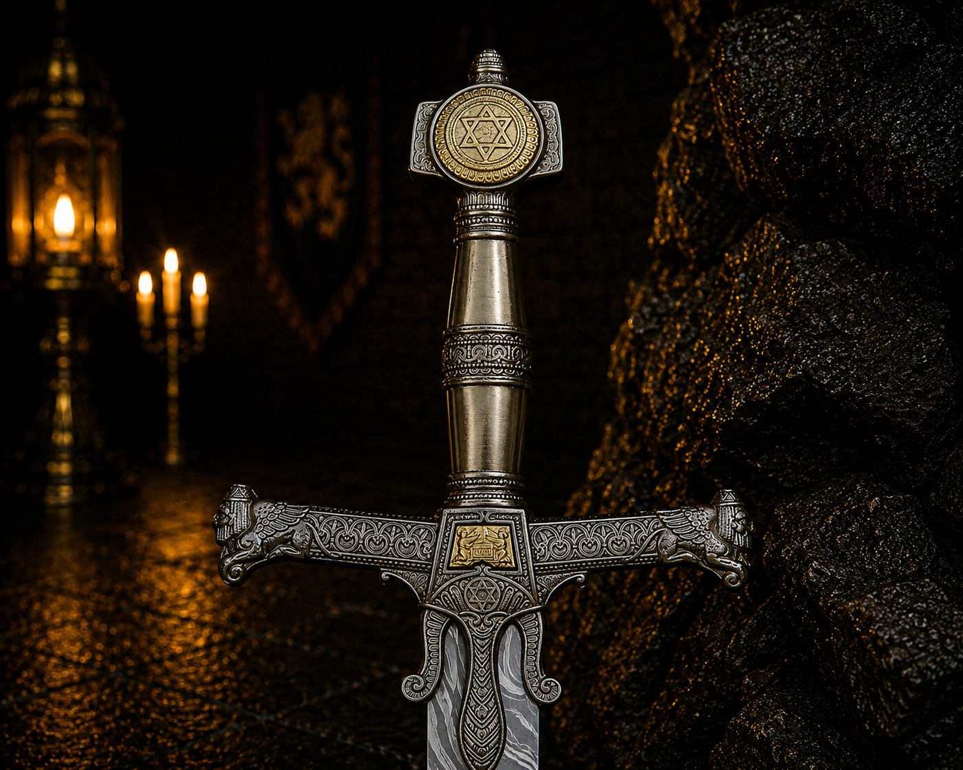 Handmade Forged Crown Sword Engraved Blade, Medieval Decorative Damascus Sword for Display Halloween Christmas gift