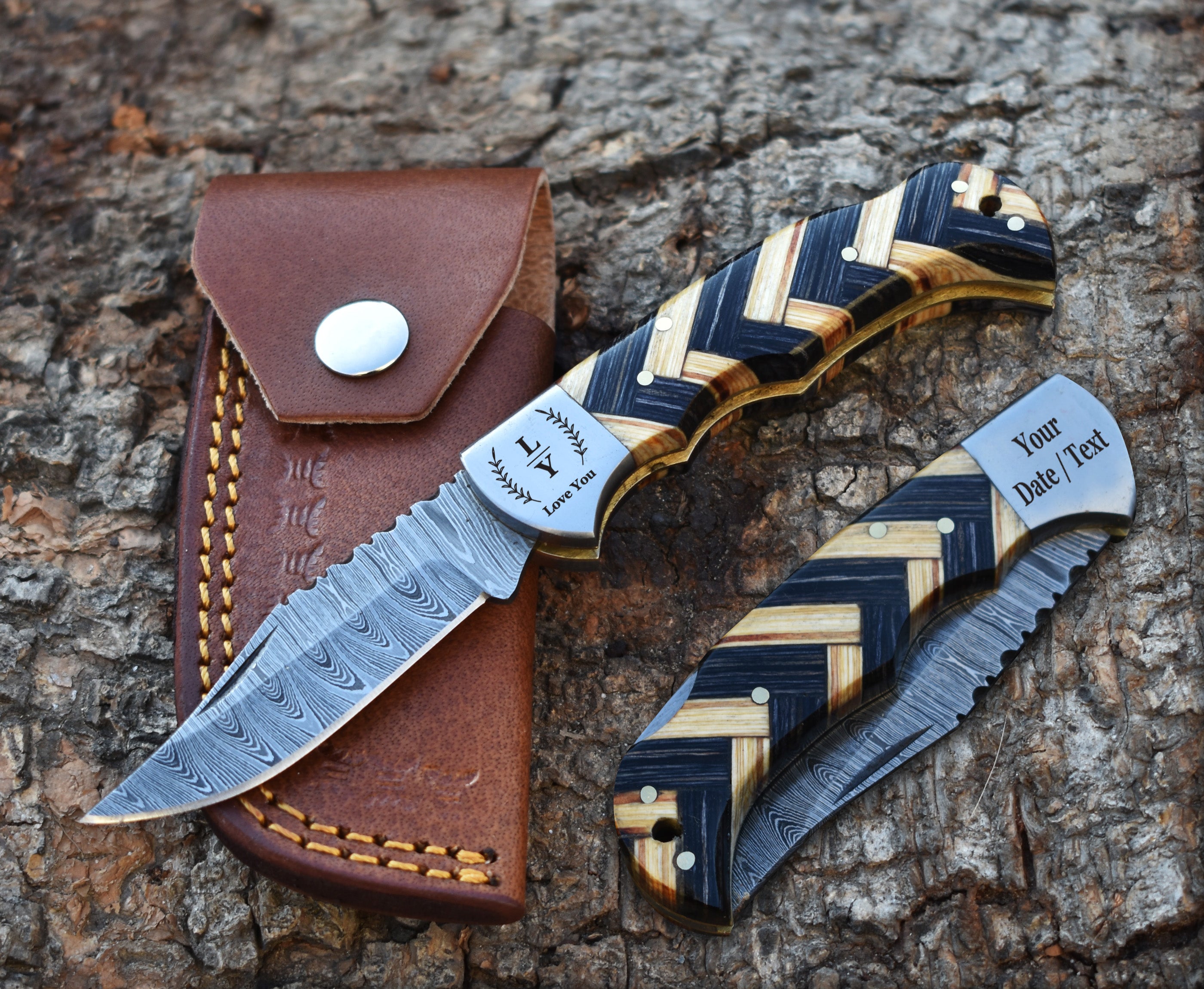 Custom Handmade Beautiful Folding Pocket Knife With Pakka Wood offers Handle & Leather Sheath