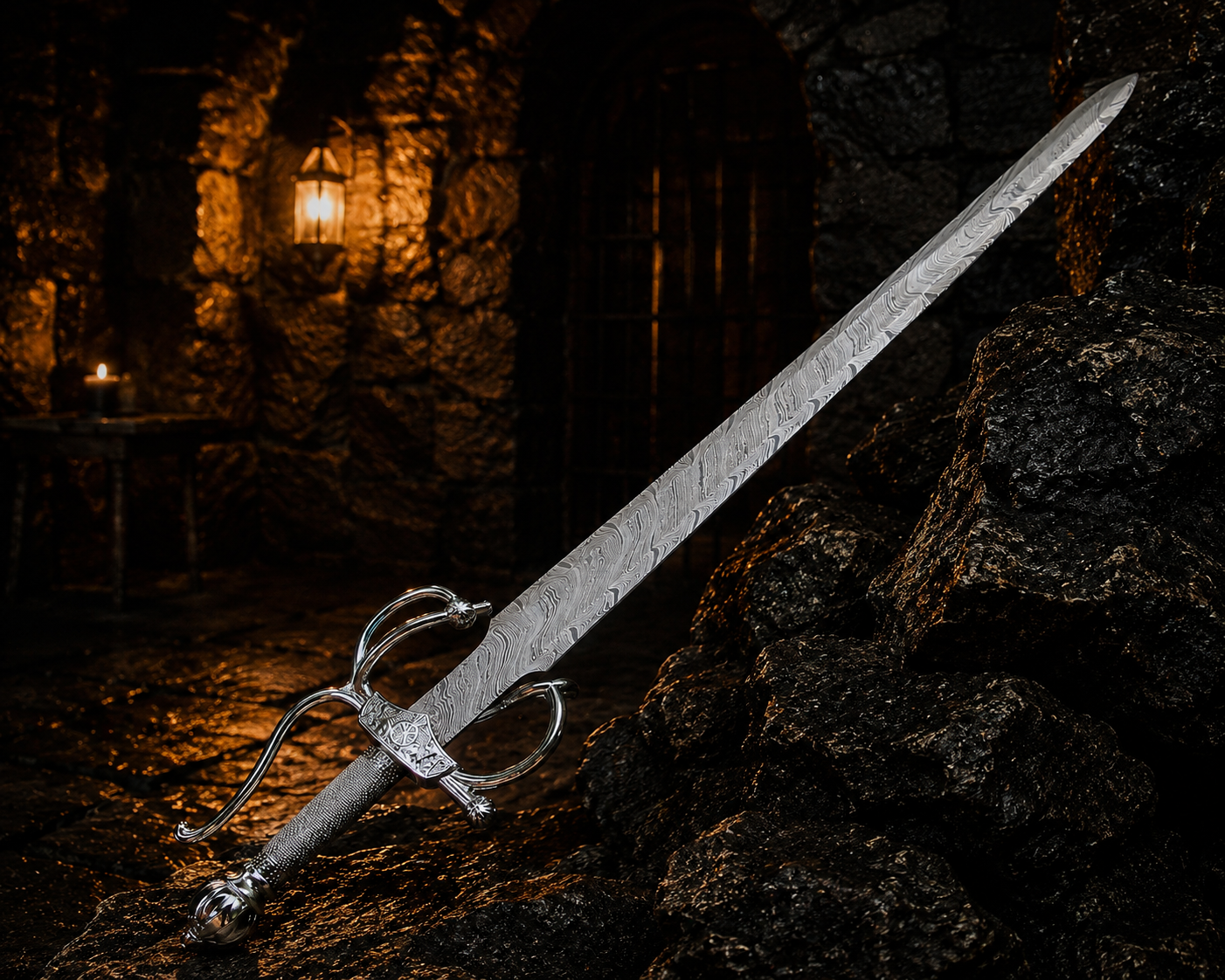 Handmade Damascus Steel Rapier Sword Fantasy Sword Personalized sword, Medieval Decorative Sword for Display House warming gift
