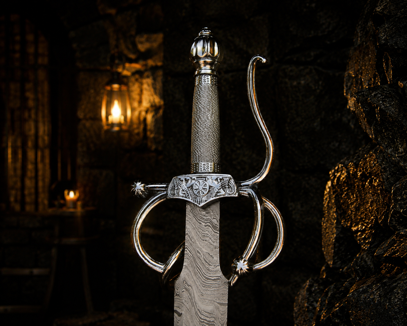 Handmade Damascus Steel Rapier Sword Fantasy Sword Personalized sword, Medieval Decorative Sword for Display House warming gift