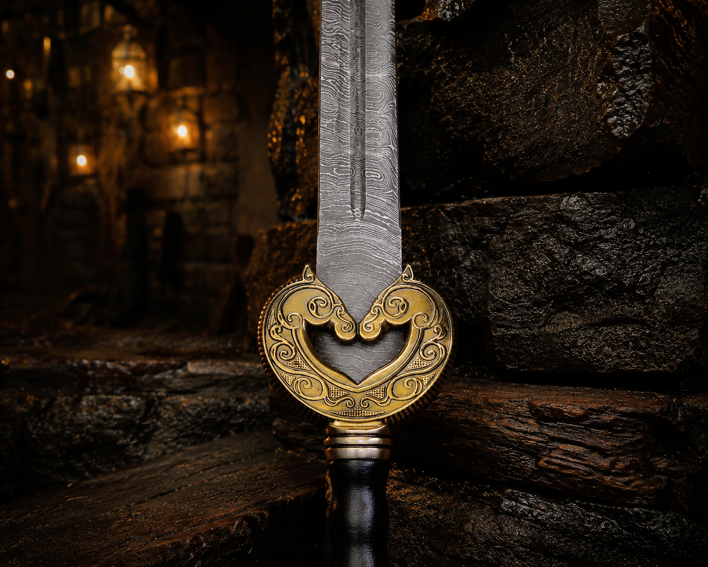 Personalized Golden Arc Viking Sword Engraved Blade, Medieval Decorative Damascus Sword for Display Halloween Christmas gift