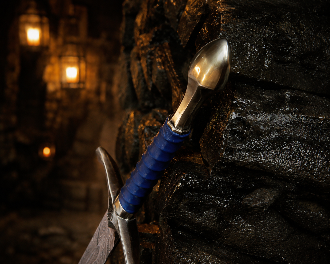 Personalized Blue Azure Viking Sword Engraved Blade, Medieval Decorative Damascus Sword for Display Halloween Christmas gift