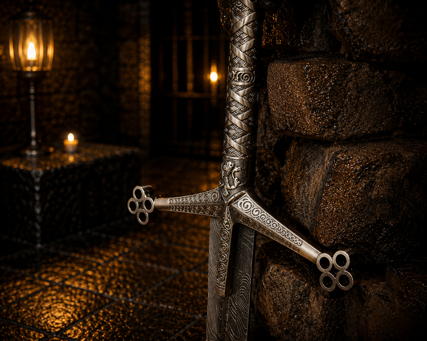 Damascus Steel Scottish Claymore Sword Fantasy Sword with Engraved Blade, Medieval Decorative Sword for Display House warming gift