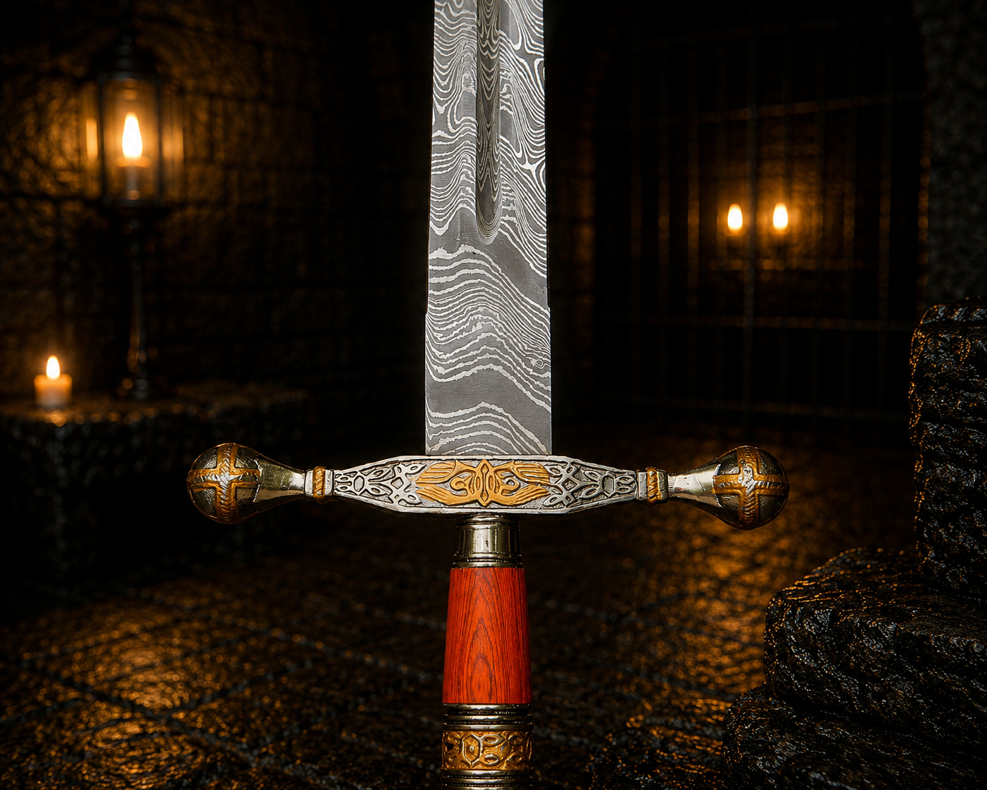 Personalized Ember Sigil Damascus Sword Engraved Blade, Medieval Decorative Sword for Display Halloween Costume