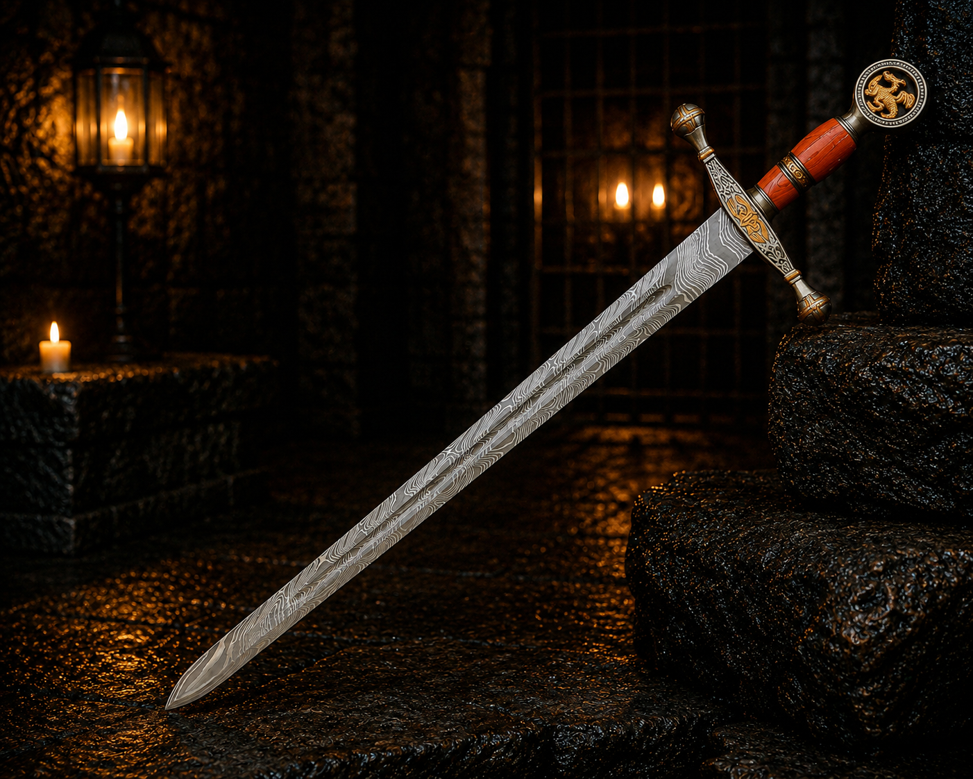Personalized Ember Sigil Damascus Sword Engraved Blade, Medieval Decorative Sword for Display Halloween Costume