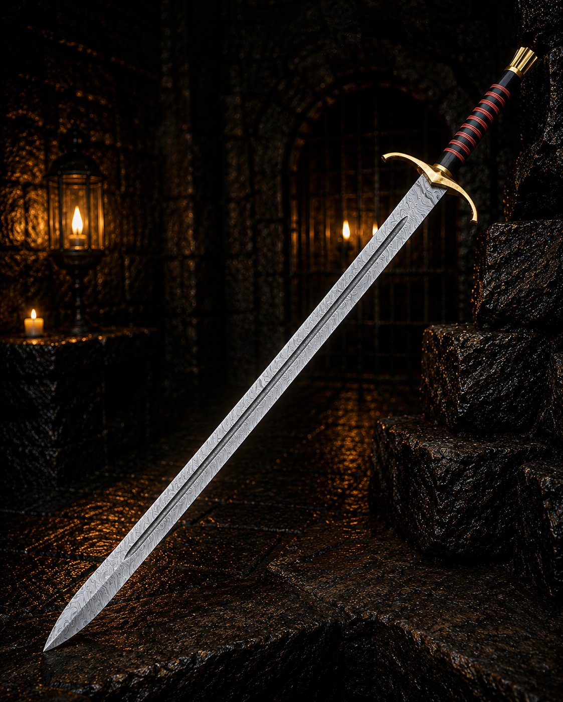 Handmade Golden Wow Damascus Sword  Engraved Blade, Medieval Decorative Sword for Display Halloween Thanksgiving gift