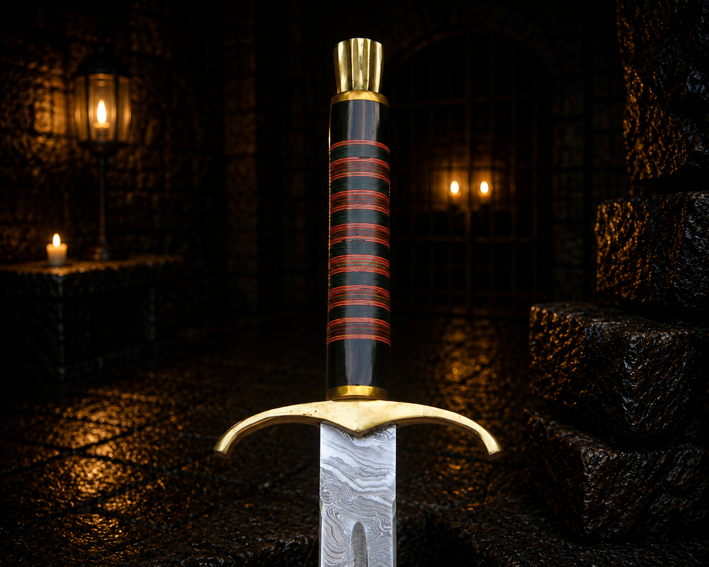 Handmade Golden Wow Damascus Sword  Engraved Blade, Medieval Decorative Sword for Display Halloween Thanksgiving gift
