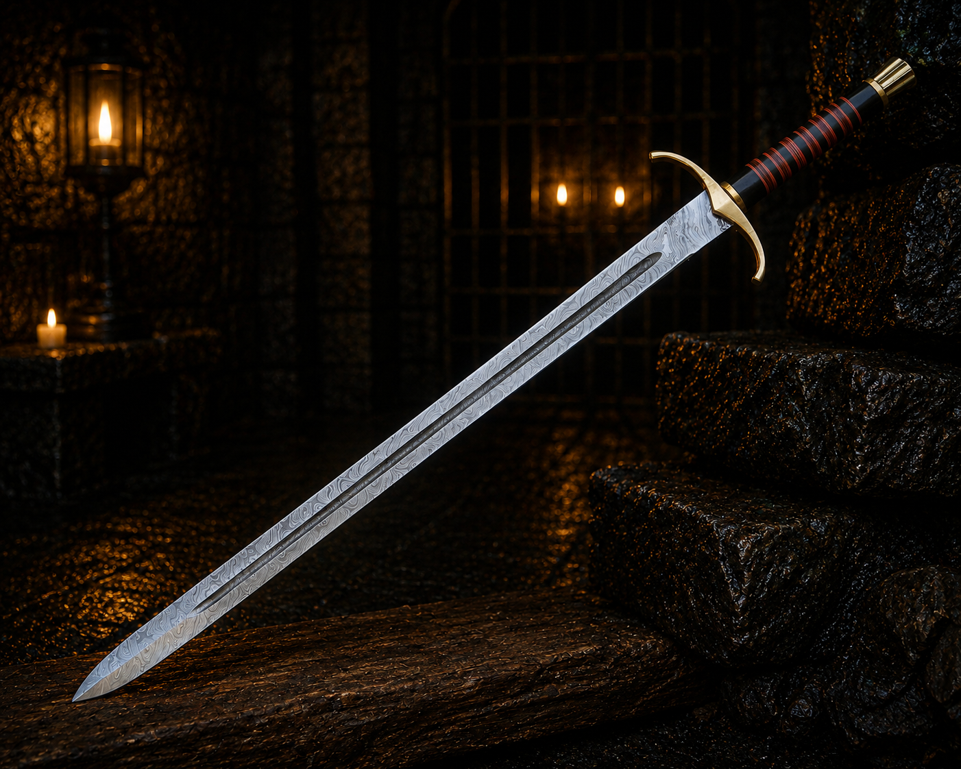Handmade Golden Wow Damascus Sword  Engraved Blade, Medieval Decorative Sword for Display Halloween Thanksgiving gift