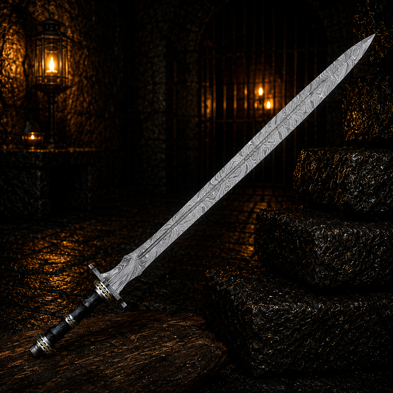 Handmade Raven mark Long Sword Fantasy Sword with Engraved Blade, Medieval Decorative Sword for Display Halloween Gift for Dad