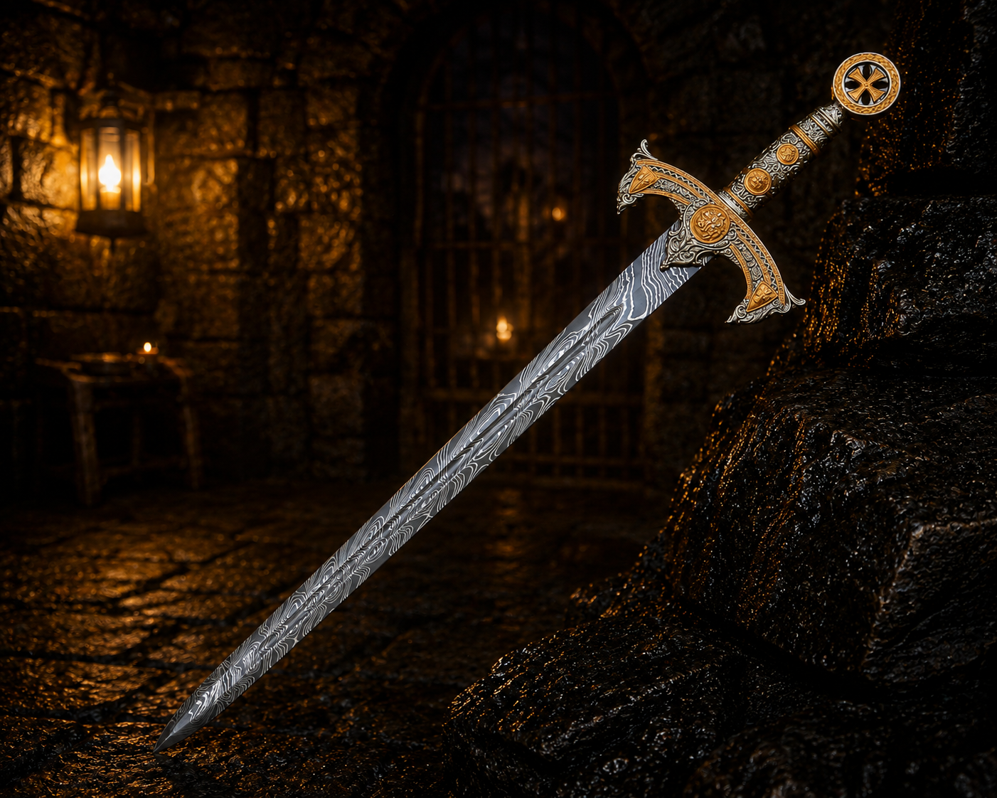 Handmade Lioncrest Warblade Fantasy Sword with Engraved Blade, Medieval Decorative Sword for Display Halloween Costume Gift