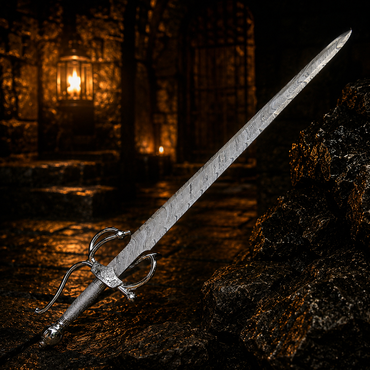 Handmade Damascus Steel Rapier Sword Fantasy Sword Personalized sword, Medieval Decorative Sword for Display House warming gift