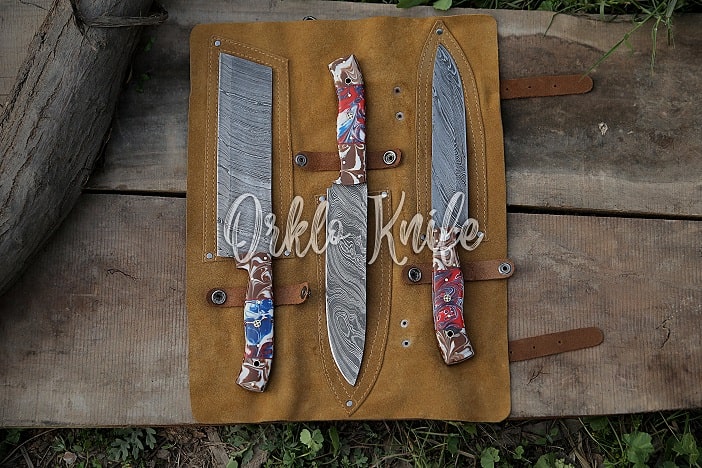 Custom Handmade Damascus 8 High Quality Kitchen Knife Set,damascus Chef  Knife Set With Roll Case Bag, Christmas Gift 